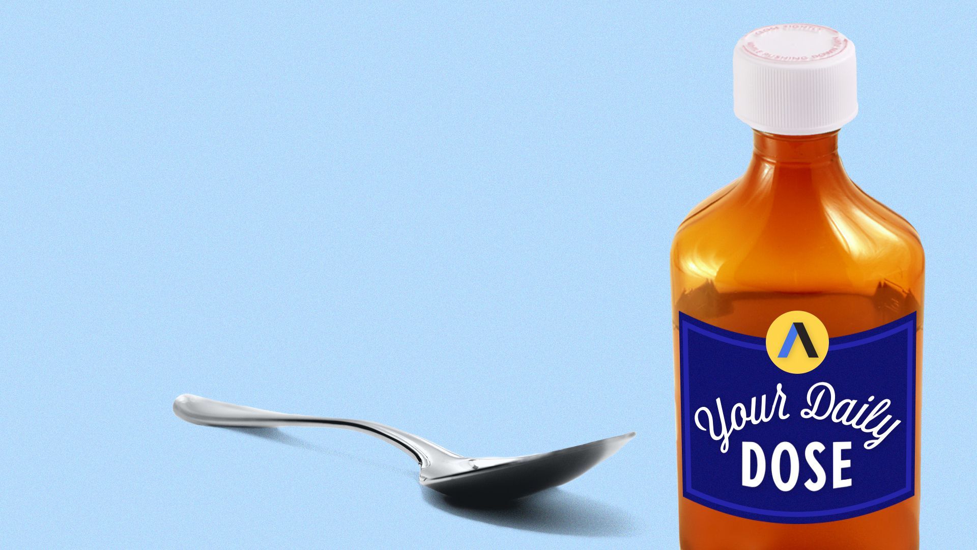 Illustration of a Axios brand medicine bottle that says "your daily dose" next to a spoon.