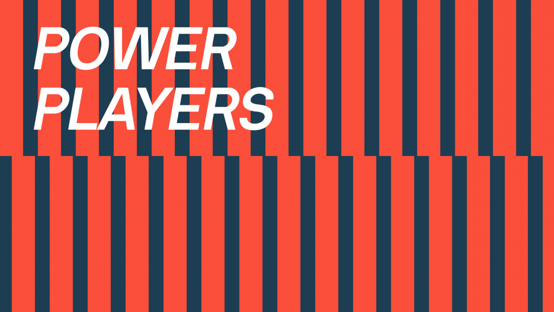 Illustration of two rows of dominos falling with the words Power Players above it.