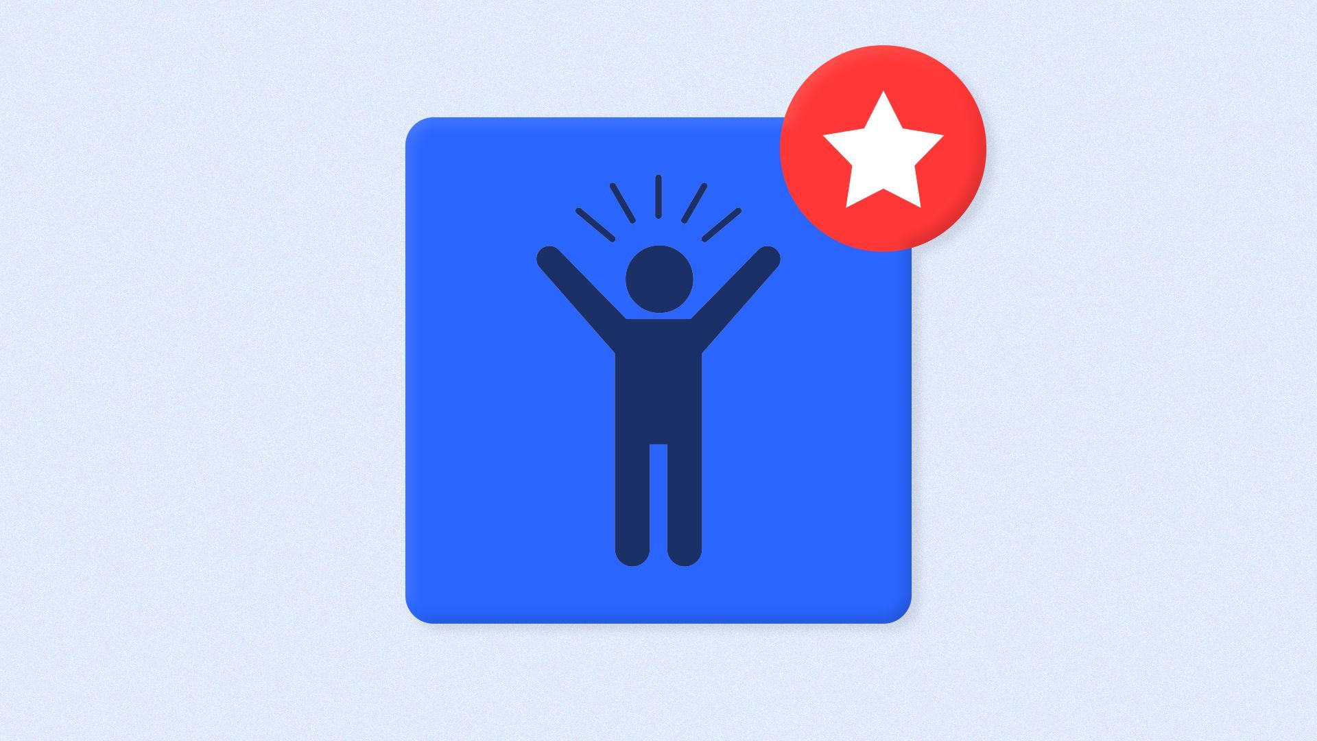 Illustration of an app square with an icon of a healthy person, and a red notification circle with a star.