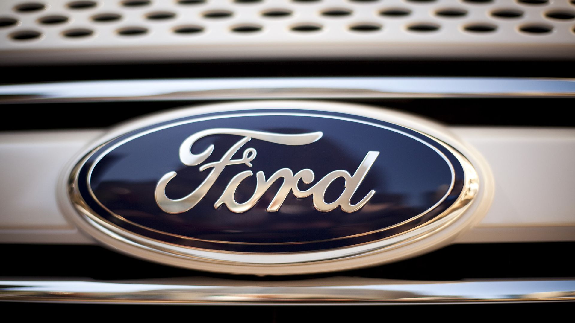 Ford logo on front of a Ford Explorer