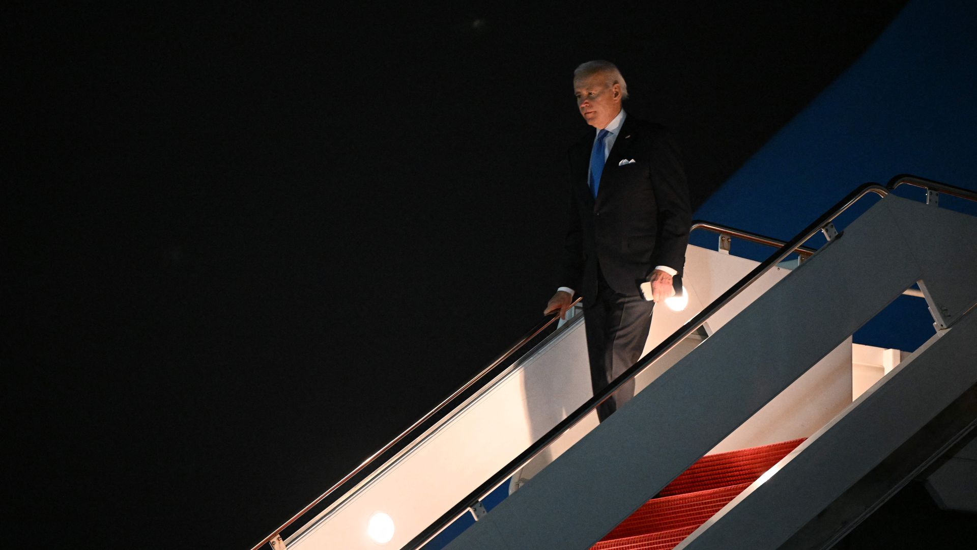 President Biden exiting Air Force One at Joint Base Andrews in Maryland on Feb. 22.