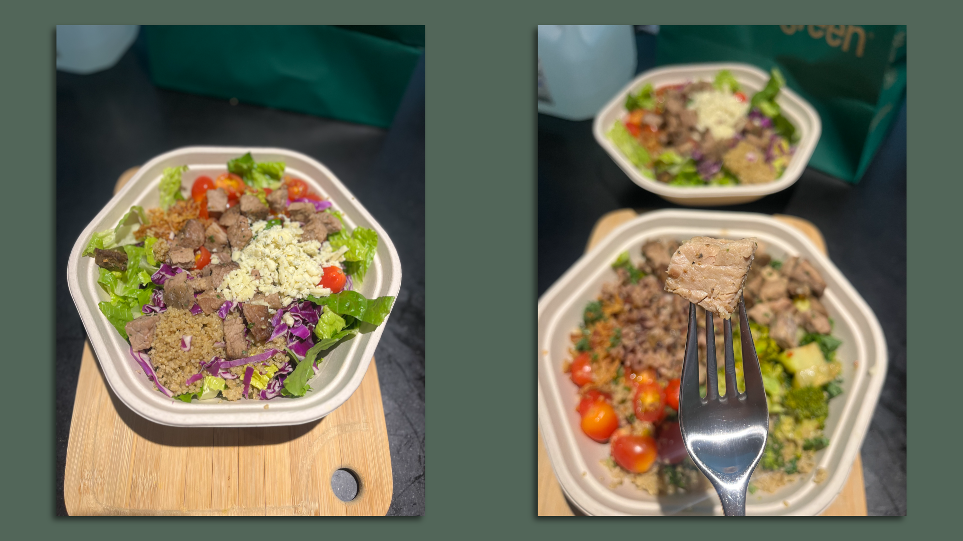 Two Sweetgreen steak salad bowls 