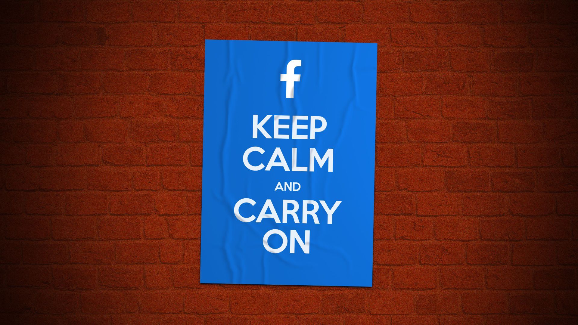 Illustration of a poster with the Facebook logo that says, "Keep calm and carry on". 