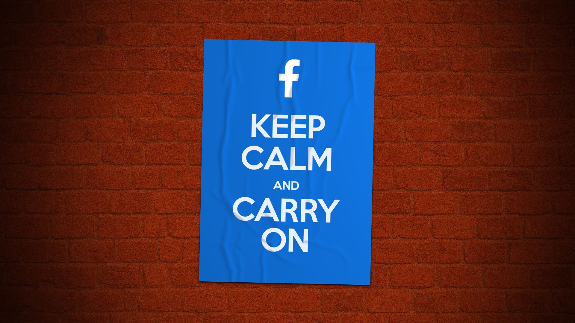Illustration of a poster with the Facebook logo that says, "Keep calm and carry on".