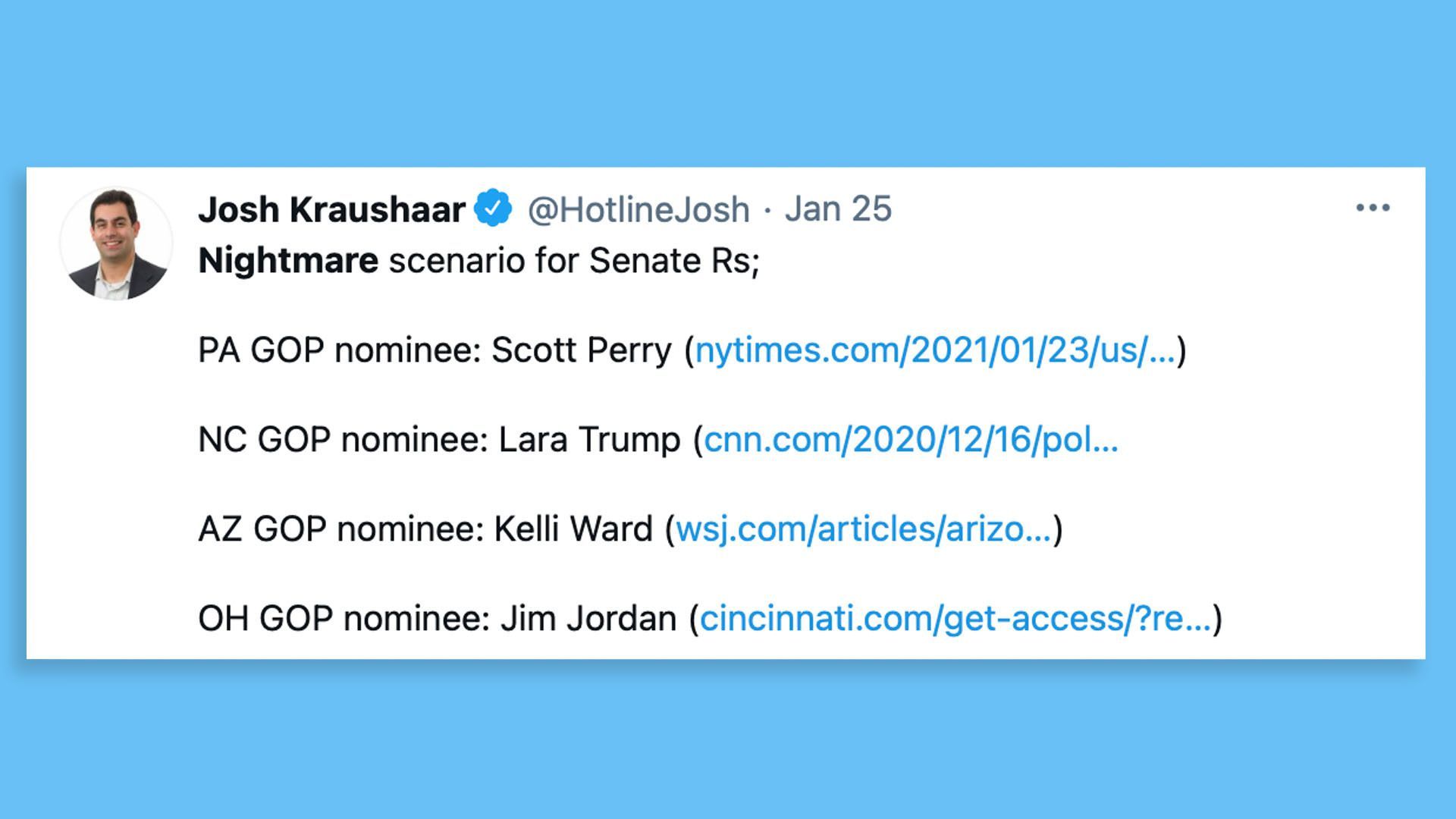 Josh Kraushaar tweets about potential 2022 Senate election scenarios