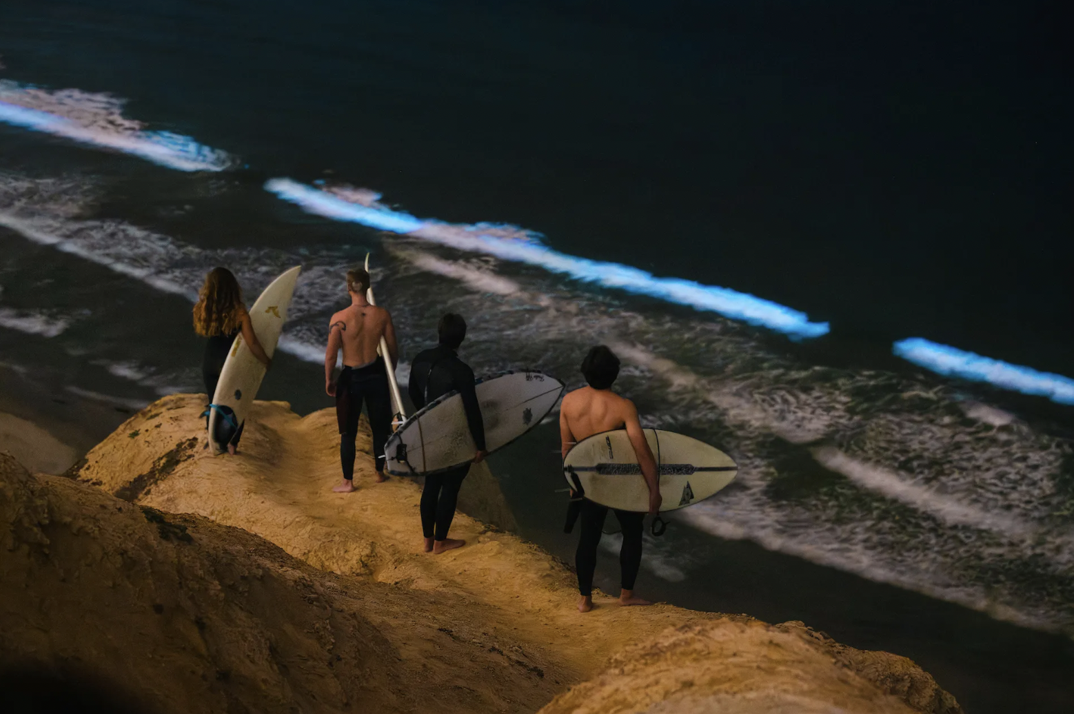 Four surfers on the beach