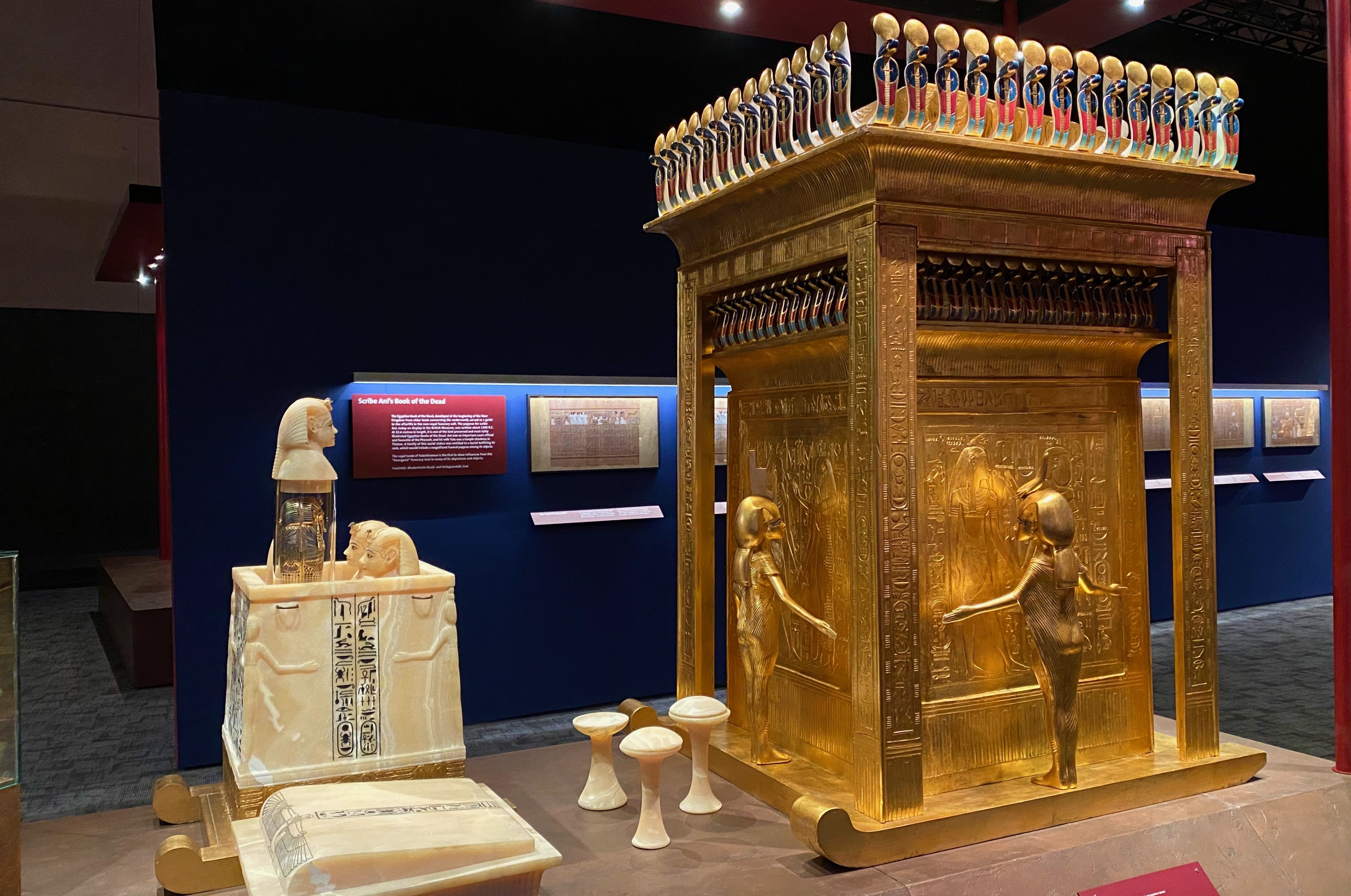 A replica of the gold-gilded shrine and stone chest that contained Tutankhamun's organs
