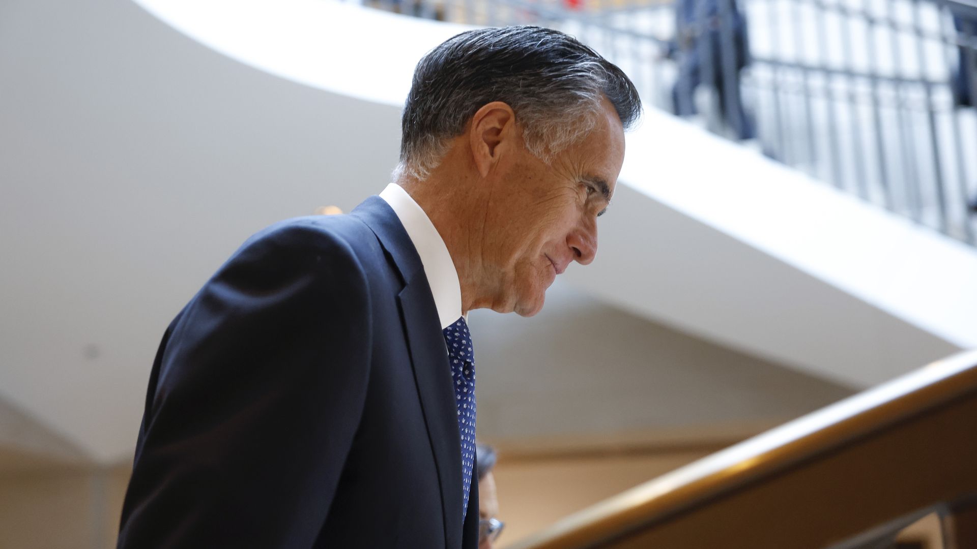 Sen. Mitt Romney (R-UT) departs from an all-senators closed briefing where they heard from Ukrainian President Volodymyr Zelensky via video conference 