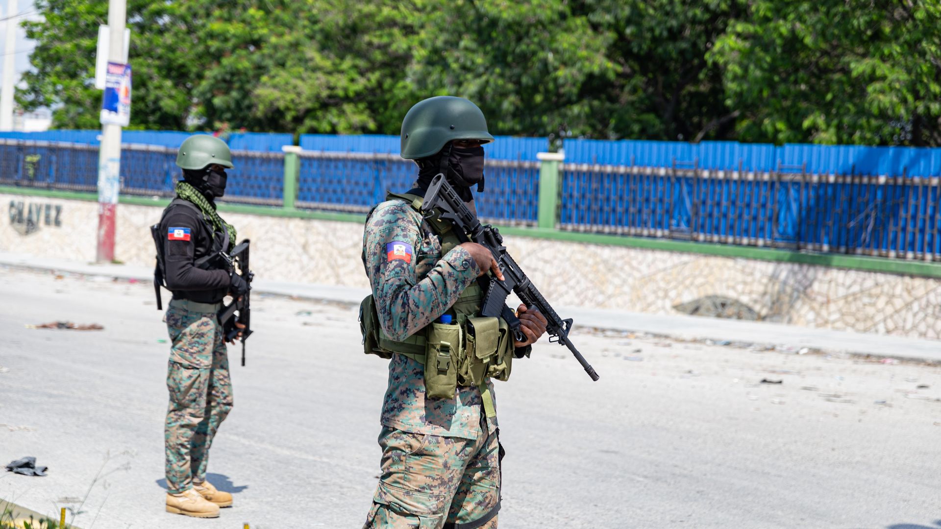 Haitian soldiers guard a checkpoint after armed gang members exchanged gunfire with police and soldiers around the airport in Port-au-Prince, Haiti on March 06, 2024. 