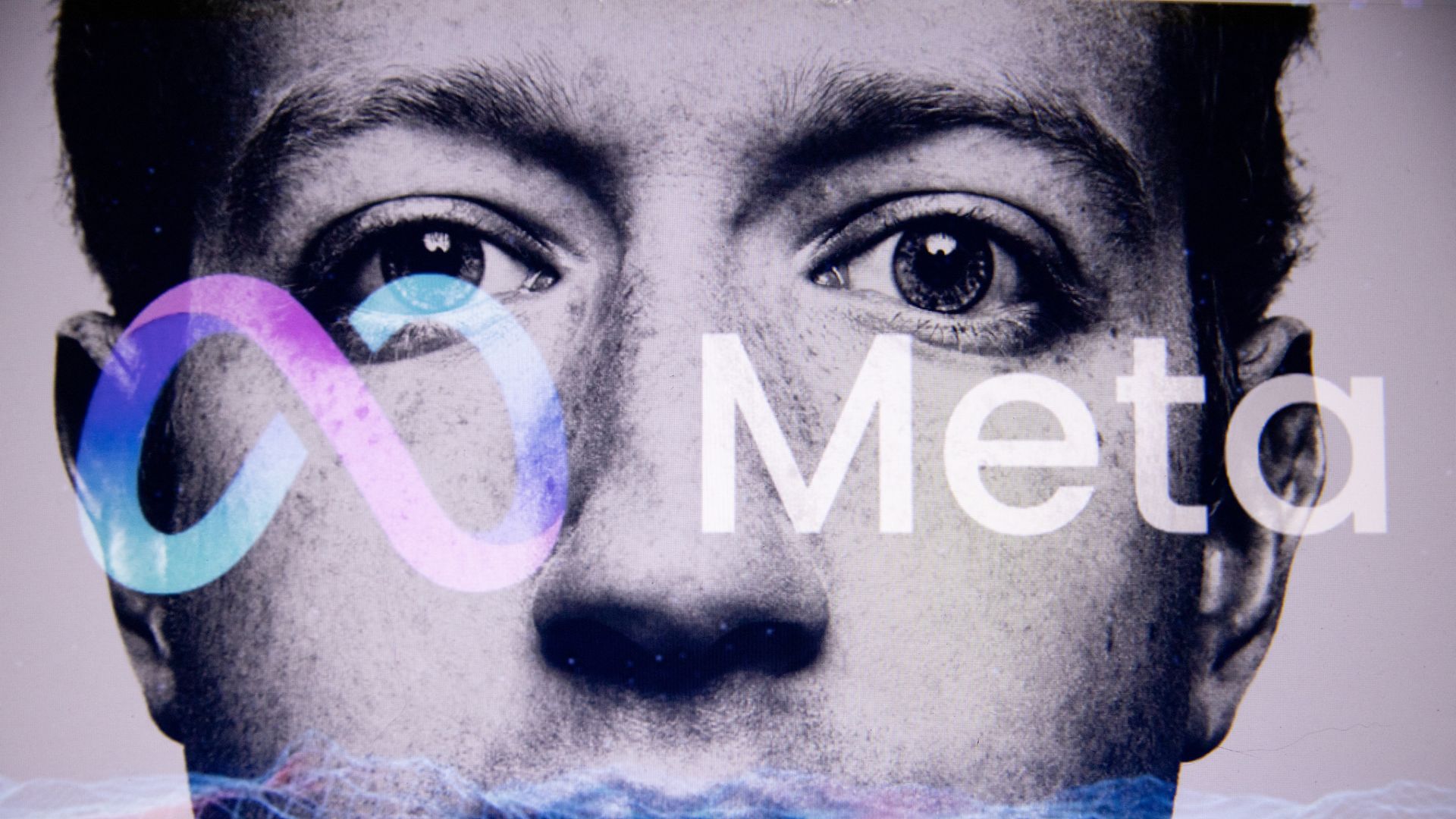 An image of a person's face with Meta written across it