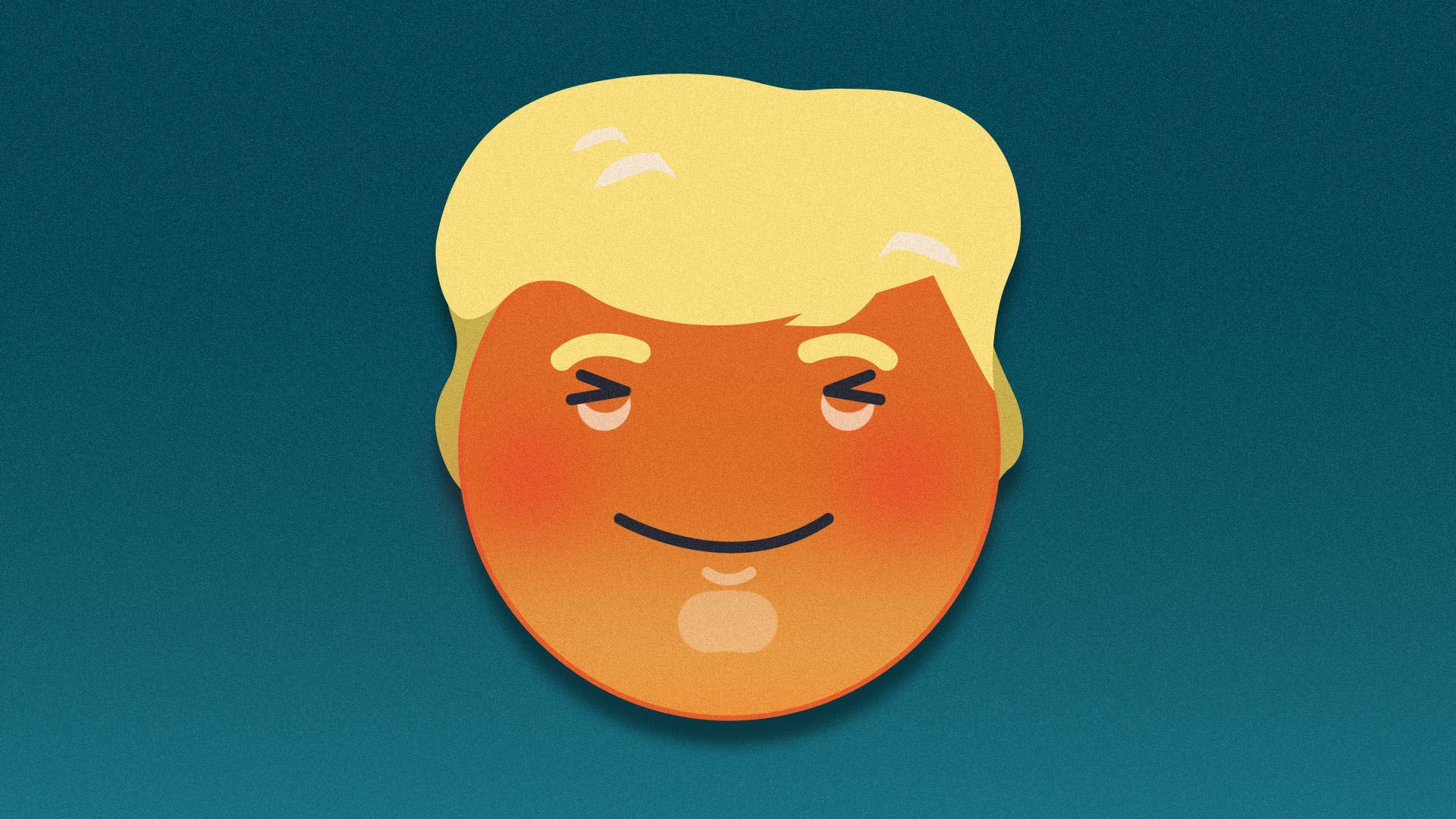 Illustration of a happy Facebook emoji that resembles Donald Trump