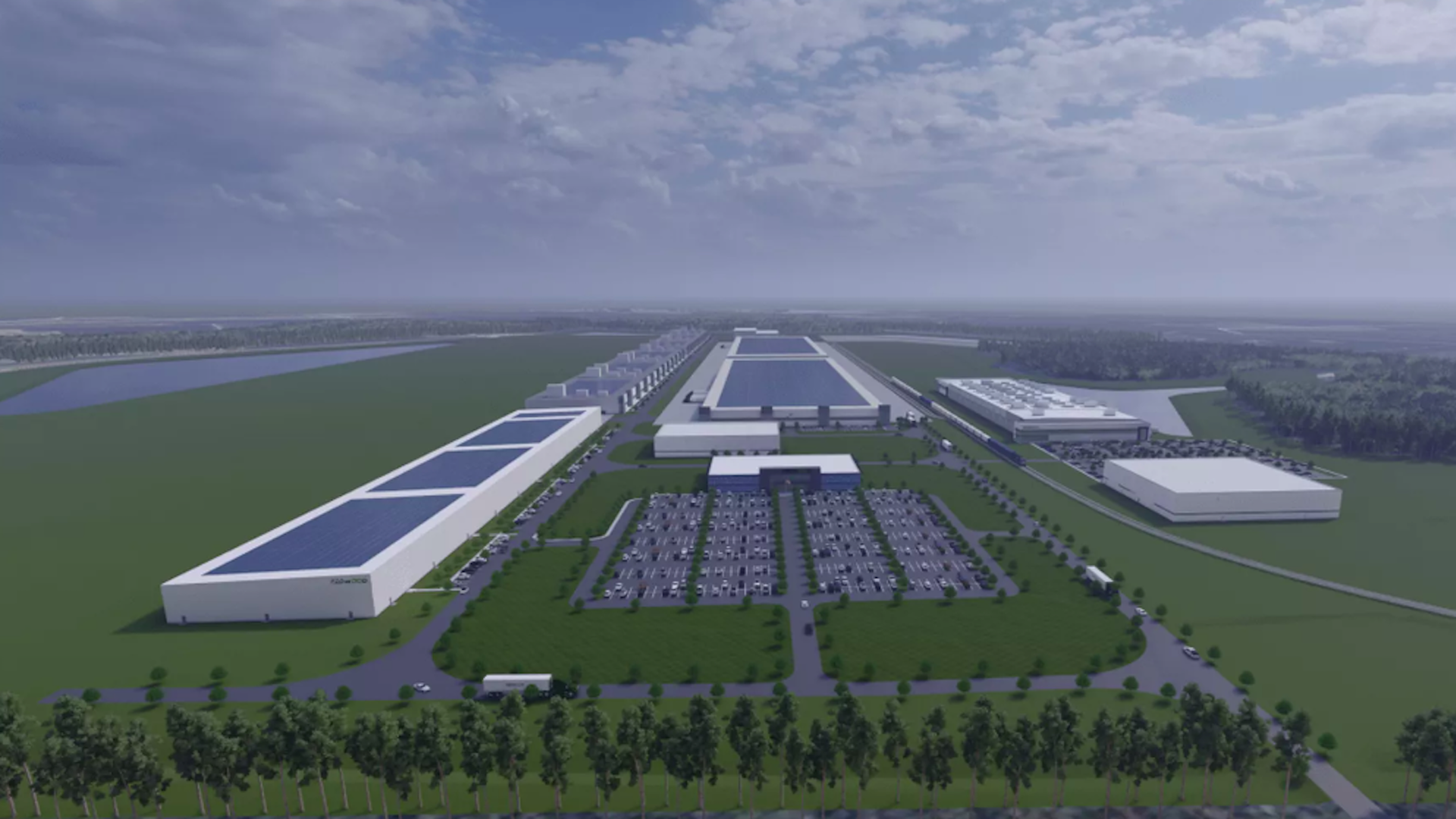 Rendering of Redwood Materials planned battery recycling campus in South Carolina