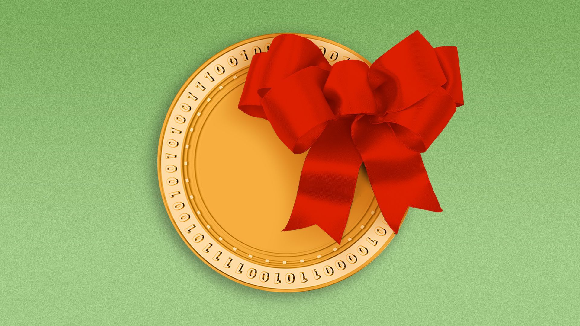 Illustration of a crypto coin with a bow. 