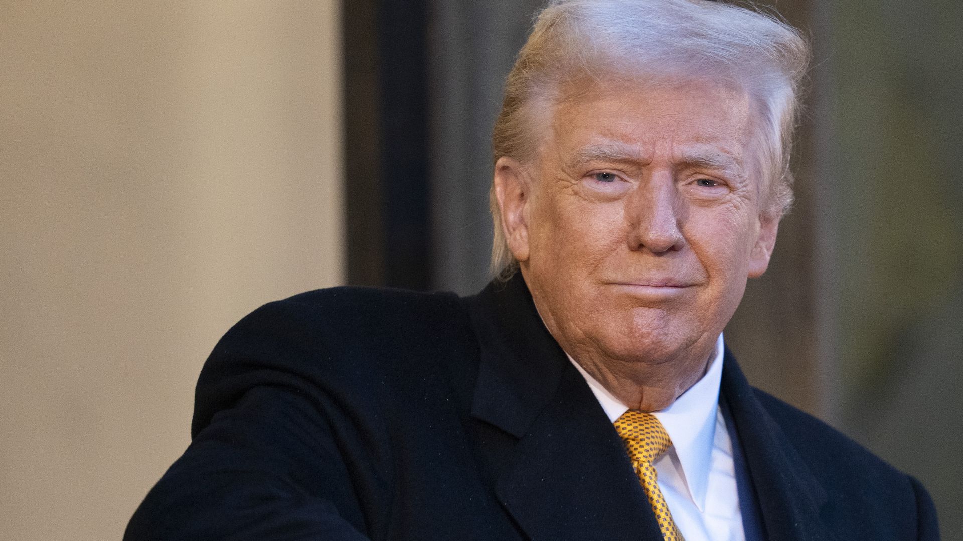  US President-elect Donald Trump before a meeting at The Elysee Presidential Palace, in Paris, France, on Saturday, Dec. 7, 2024. Trump and French President Emmanuel Macron held a joint meeting with Ukrainian President Volodymyr Zelenskiy in Paris on Saturday ahead of the reopening of the Cathedral 