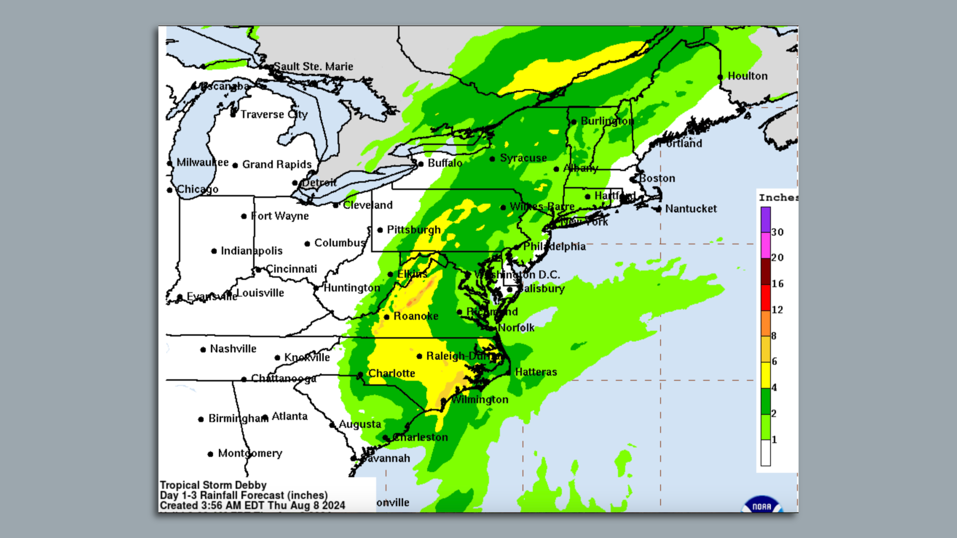 Central North Carolina is bearing the brunt of rainfall