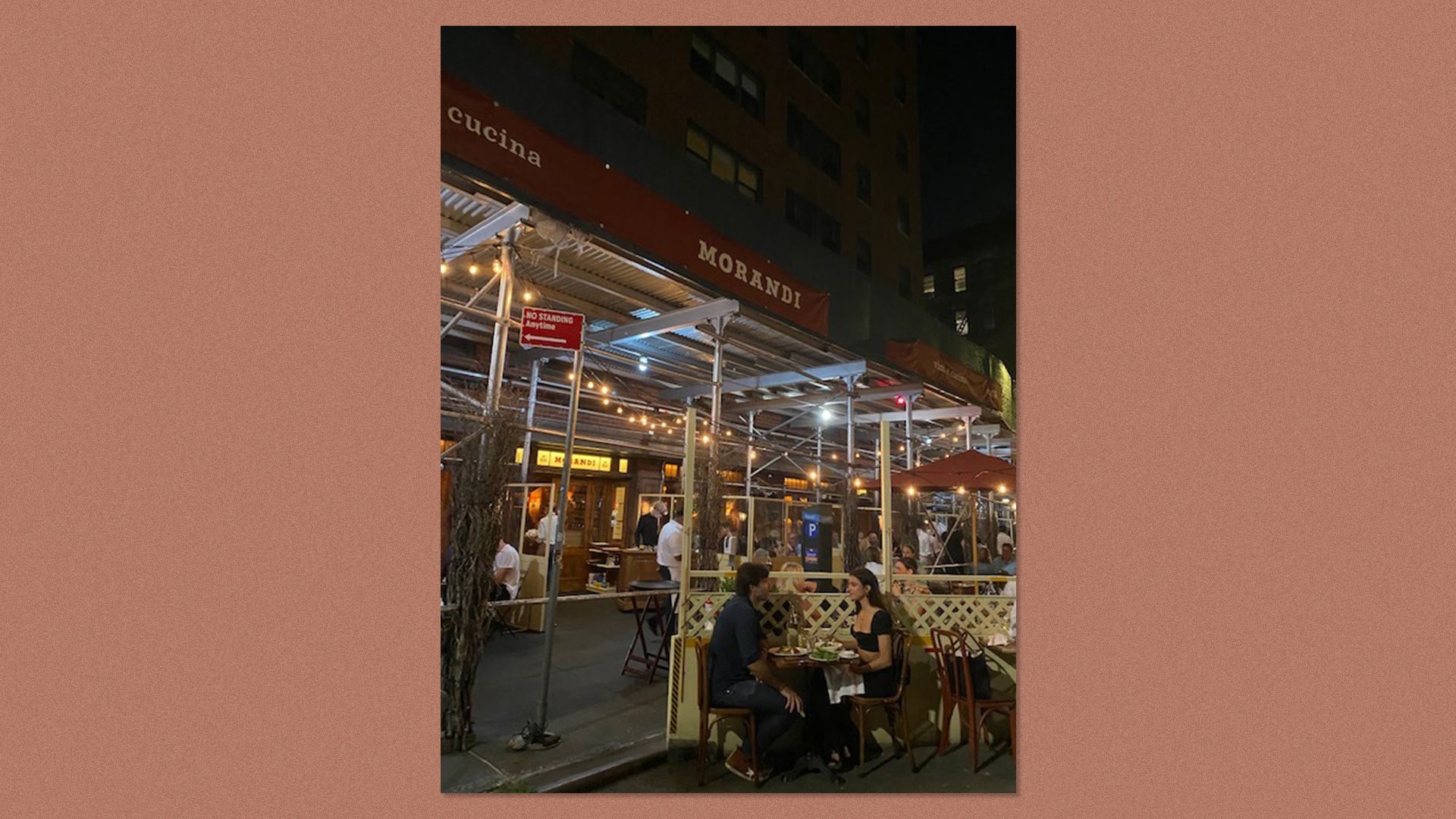 Outdoor dining at a restaurant in New York City, where proof of vaccination is required for all patrons.