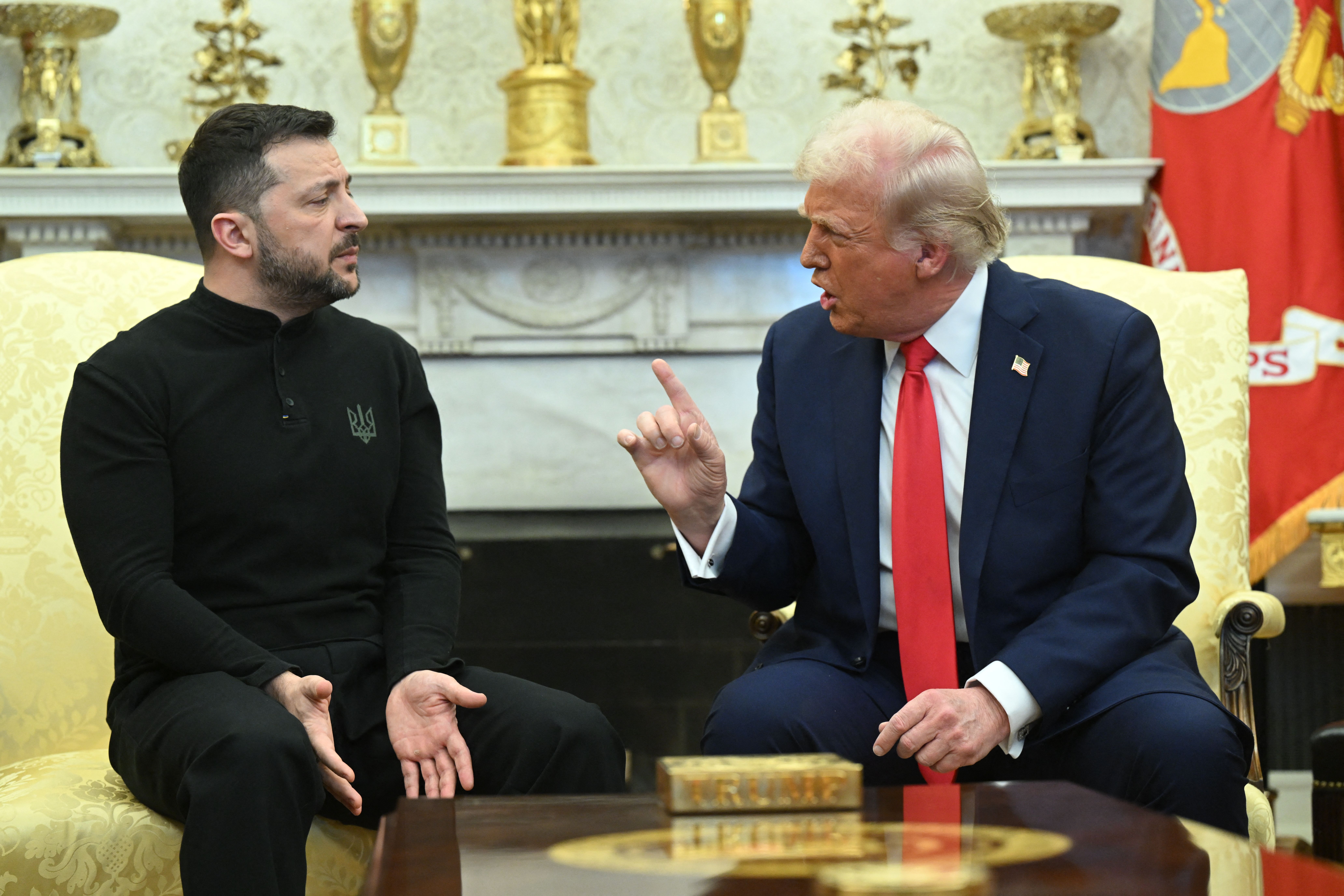 President Donald Trump and Ukraine's President Volodymyr Zelensky meet in the Oval Office of the White House in Washington, DC, February 28, 2025. Zelensky on February 28 told Trump there should be "no compromises" with Russian President Vladimir Putin as the parties negotiate to end the war after M