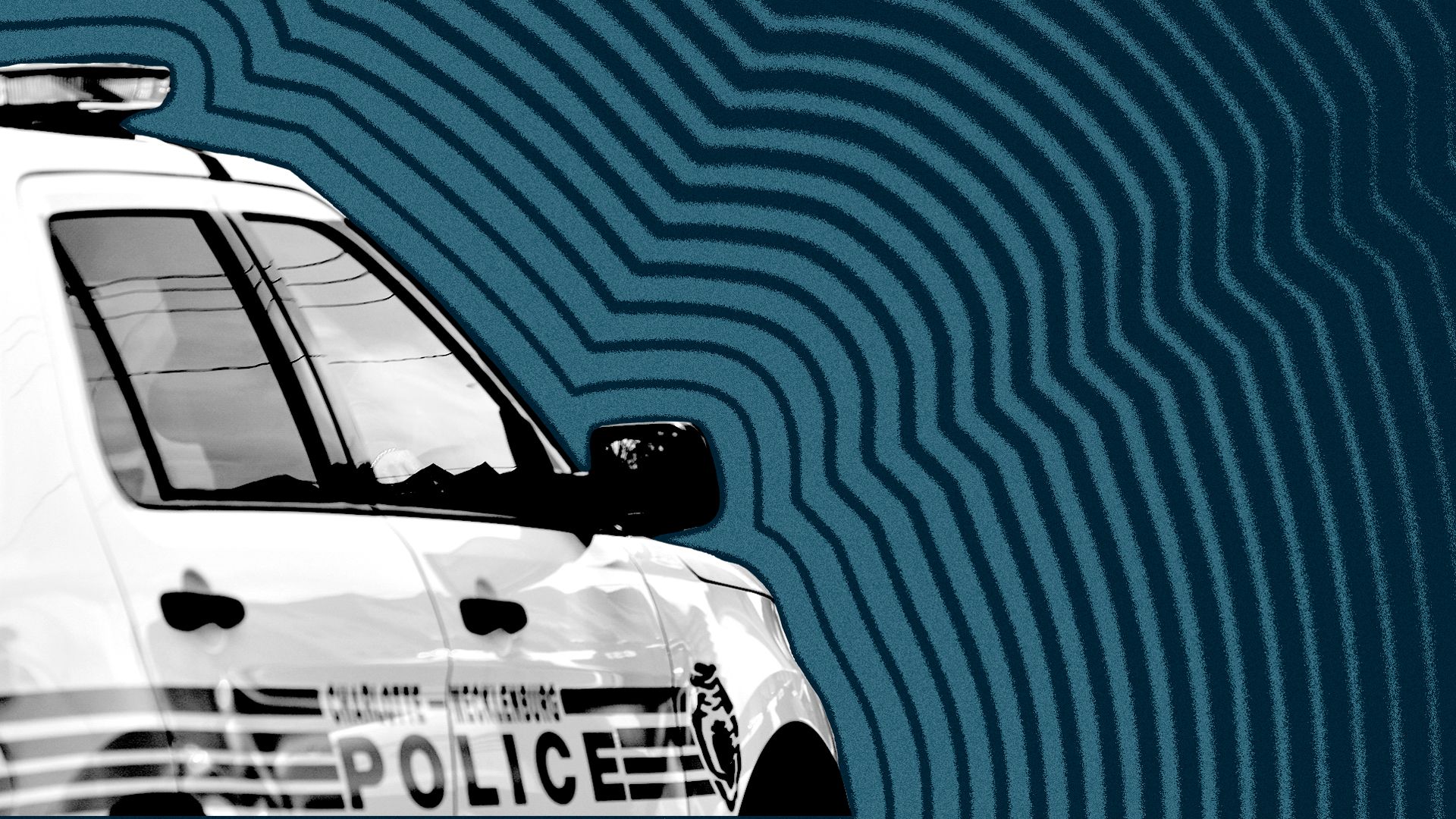 Photo illustration of a Charlotte-Mecklenburg Police cruiser with lines radiating from it.