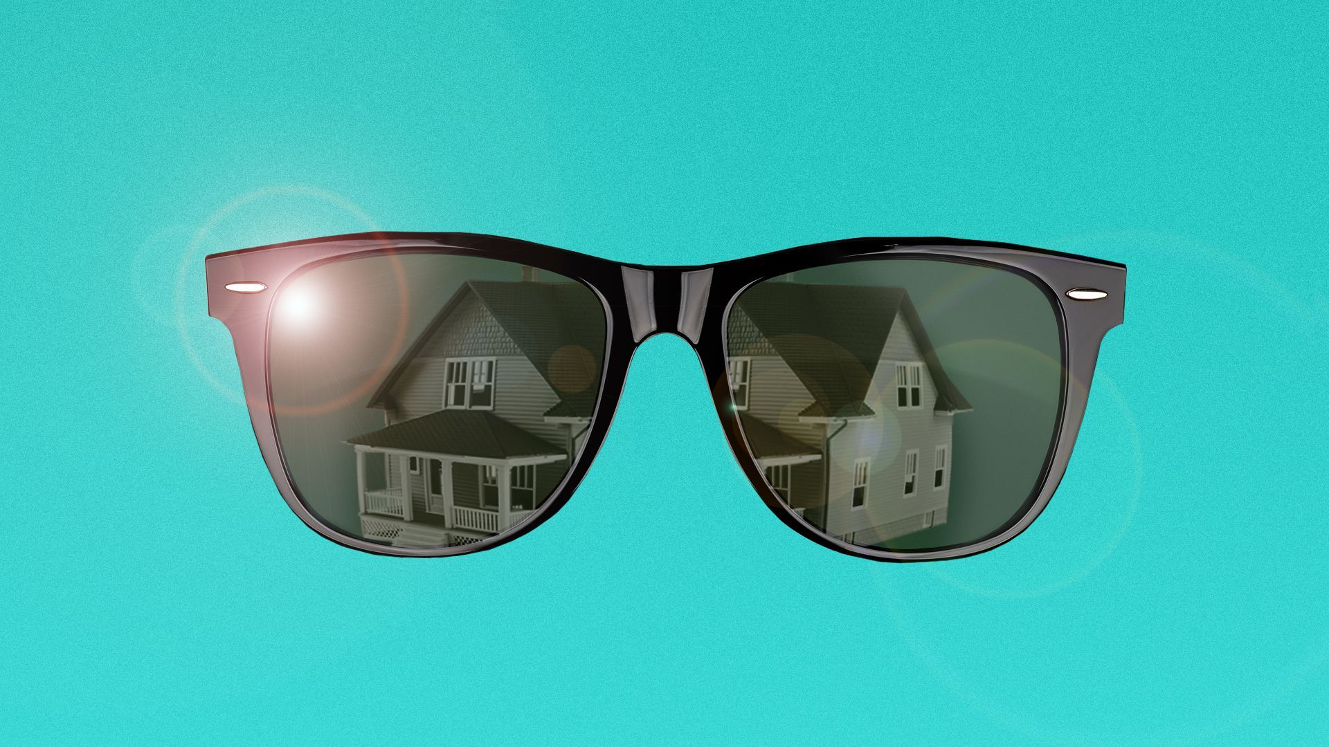 Illustration of a pair of sunglasses with a house reflecting in the lenses