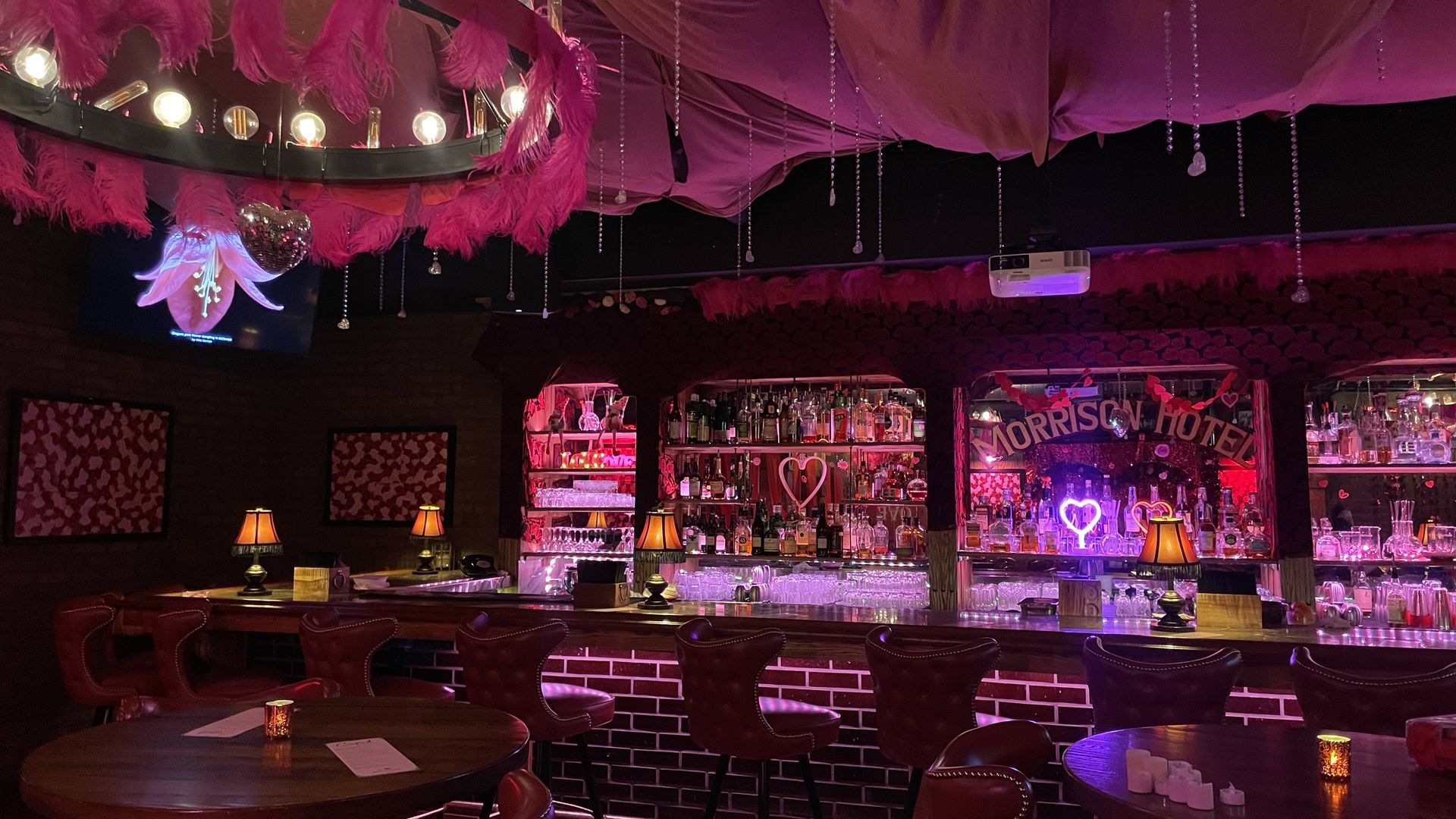 bar decorated for valentines day