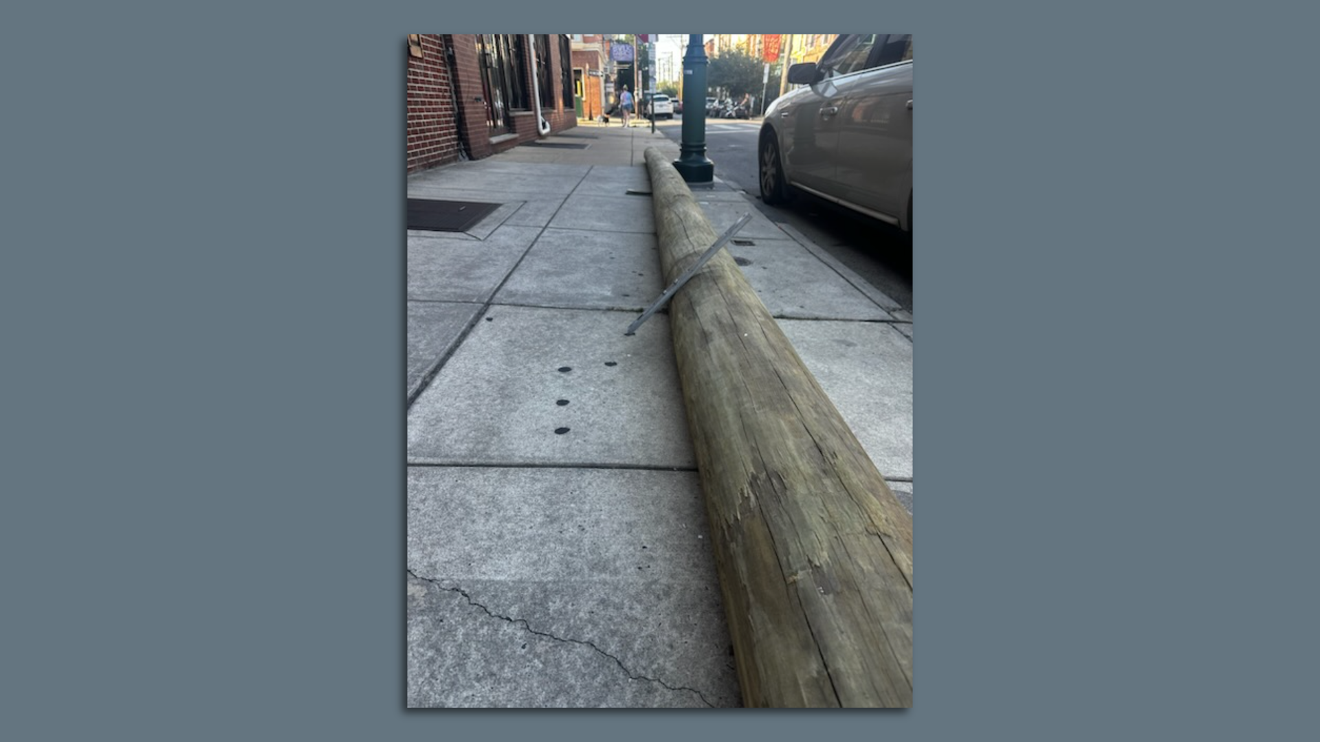An example of the utility poles left laying around Philly's Bella Vista and Queen Village neighborhoods.