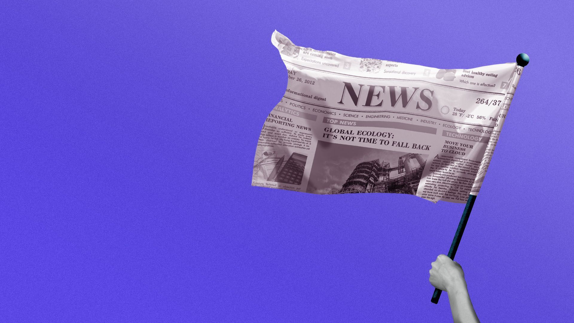 A flag designed to look like a page from a newspaper.