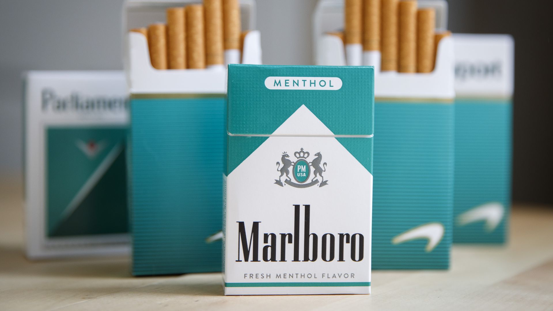 Picture of five blue Marlboro boxes containing menthol cigarettes