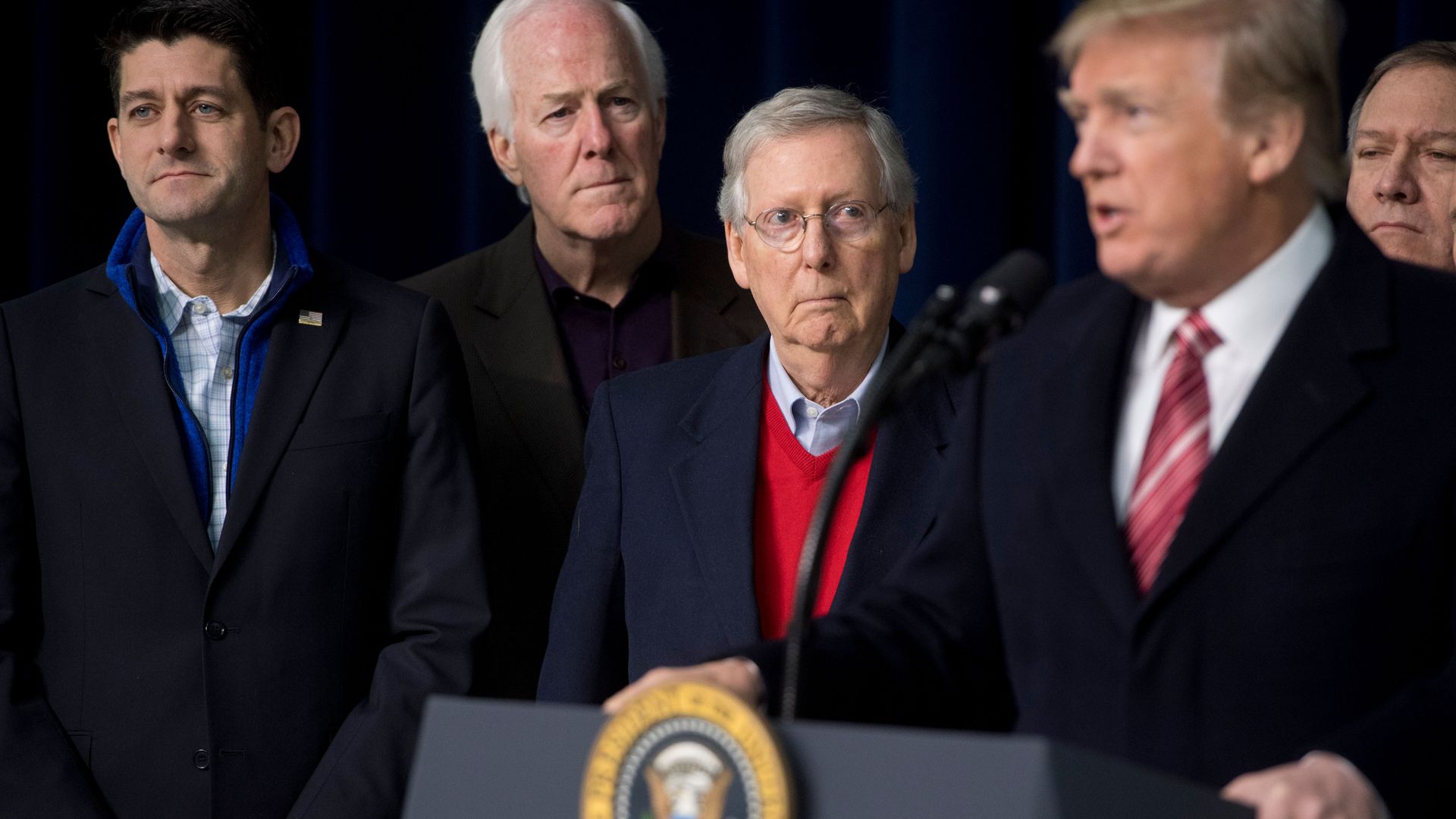 Sens. John Cornyn and Mitch McConnell with President Trump