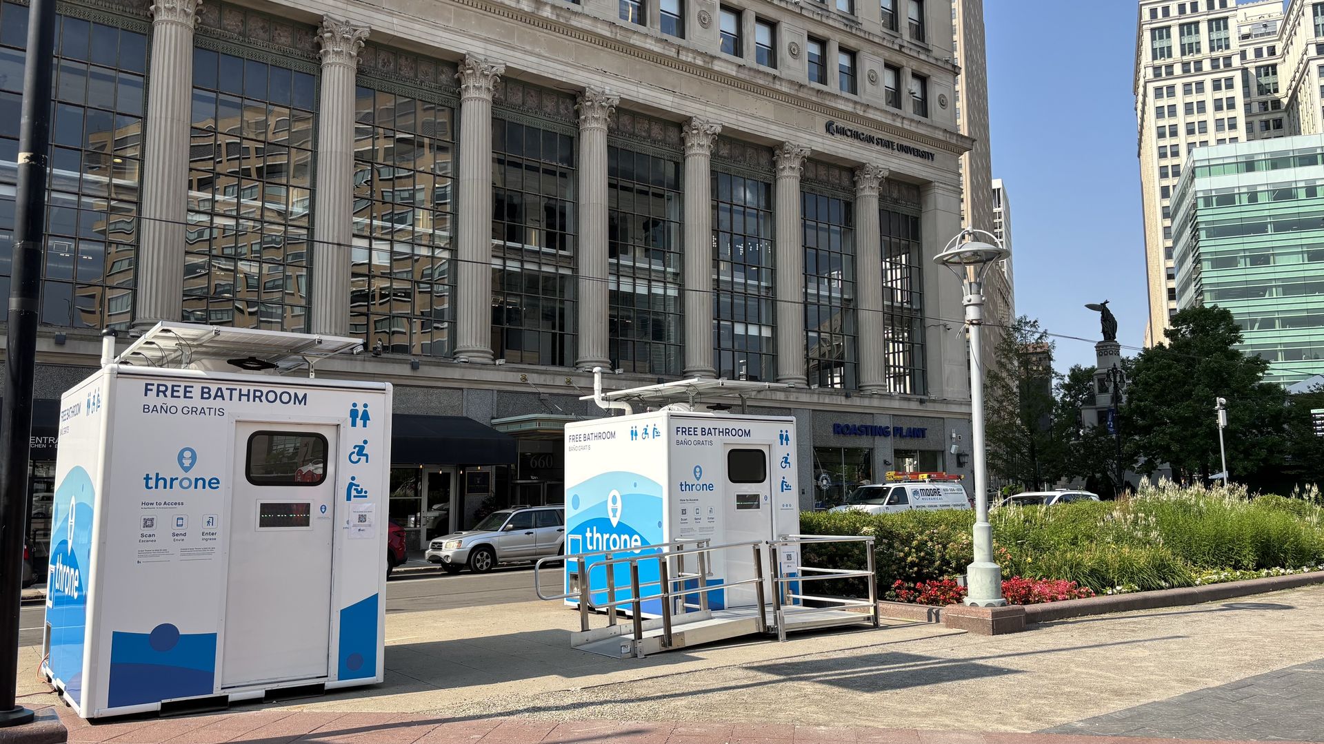 Throne's two bathrooms in Cadillac Square in downtown Detroit. 