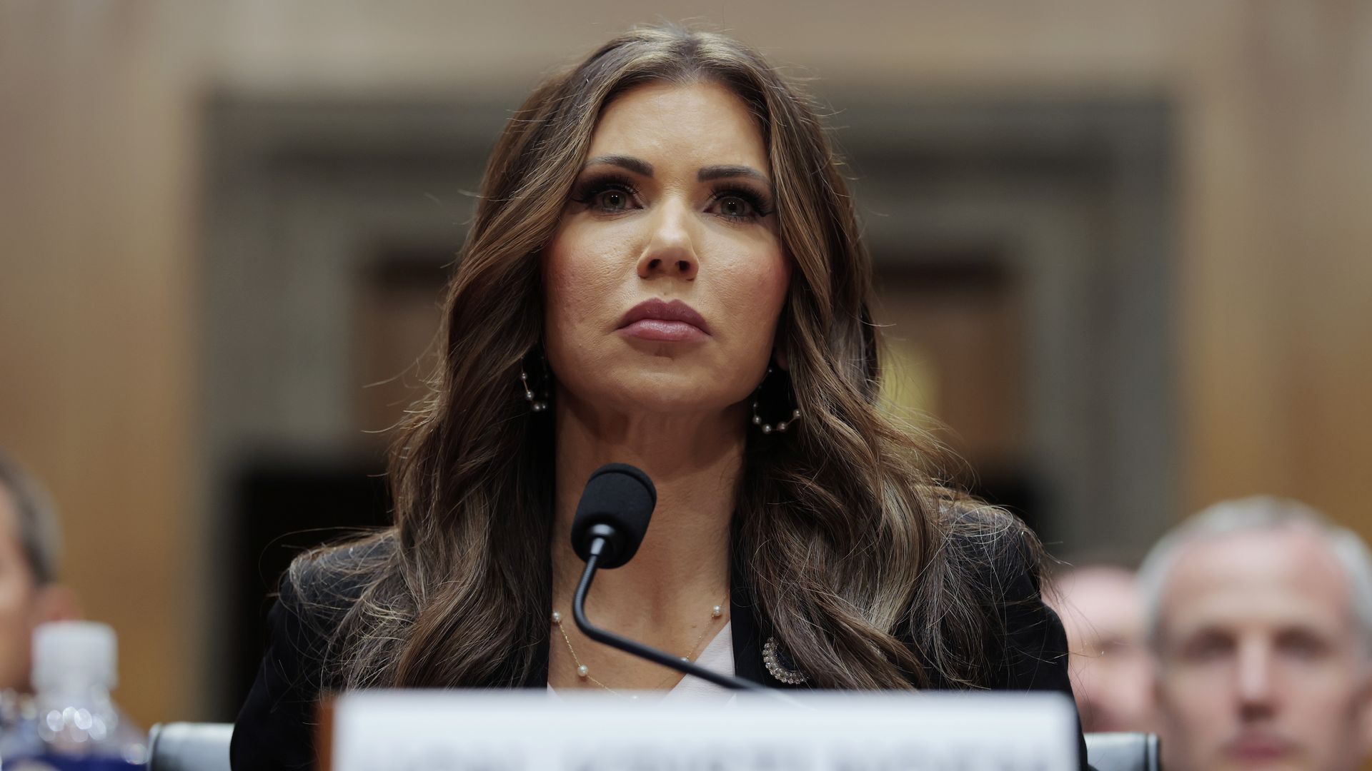 Homeland Security Secretary Kristi Noem speaks during a hearing with the Senate Committee on Homeland Security and Governmental Affairs on Capitol Hill on May 20, 2025 in Washington, DC. Noem attended the hearing to discuss U.S. President Donald Trump's proposed budget request for fiscal year 2026 f