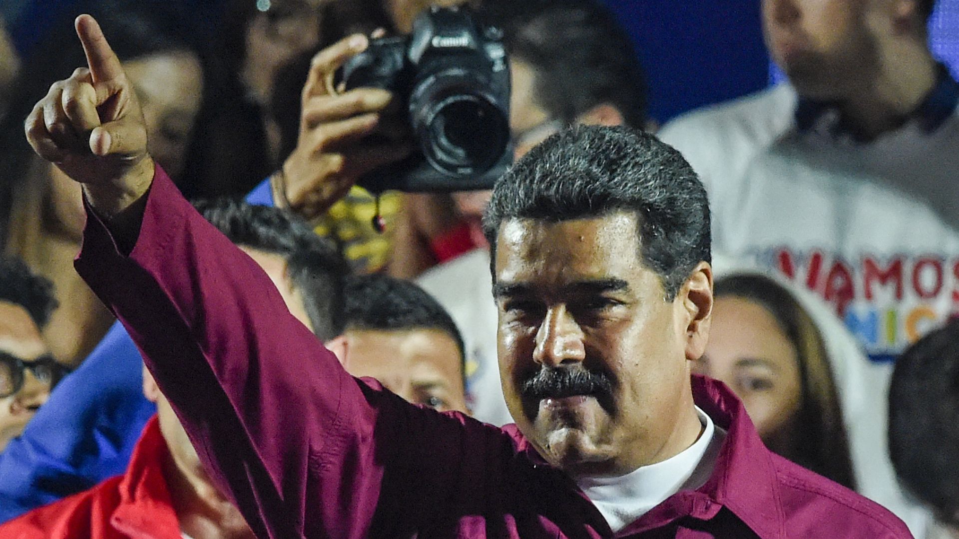 Venezuelan President Nicolas Maduro gestures after the National Electoral Council (CNE) announced the results of the voting on election day in Venezuela, on May 20, 2018.