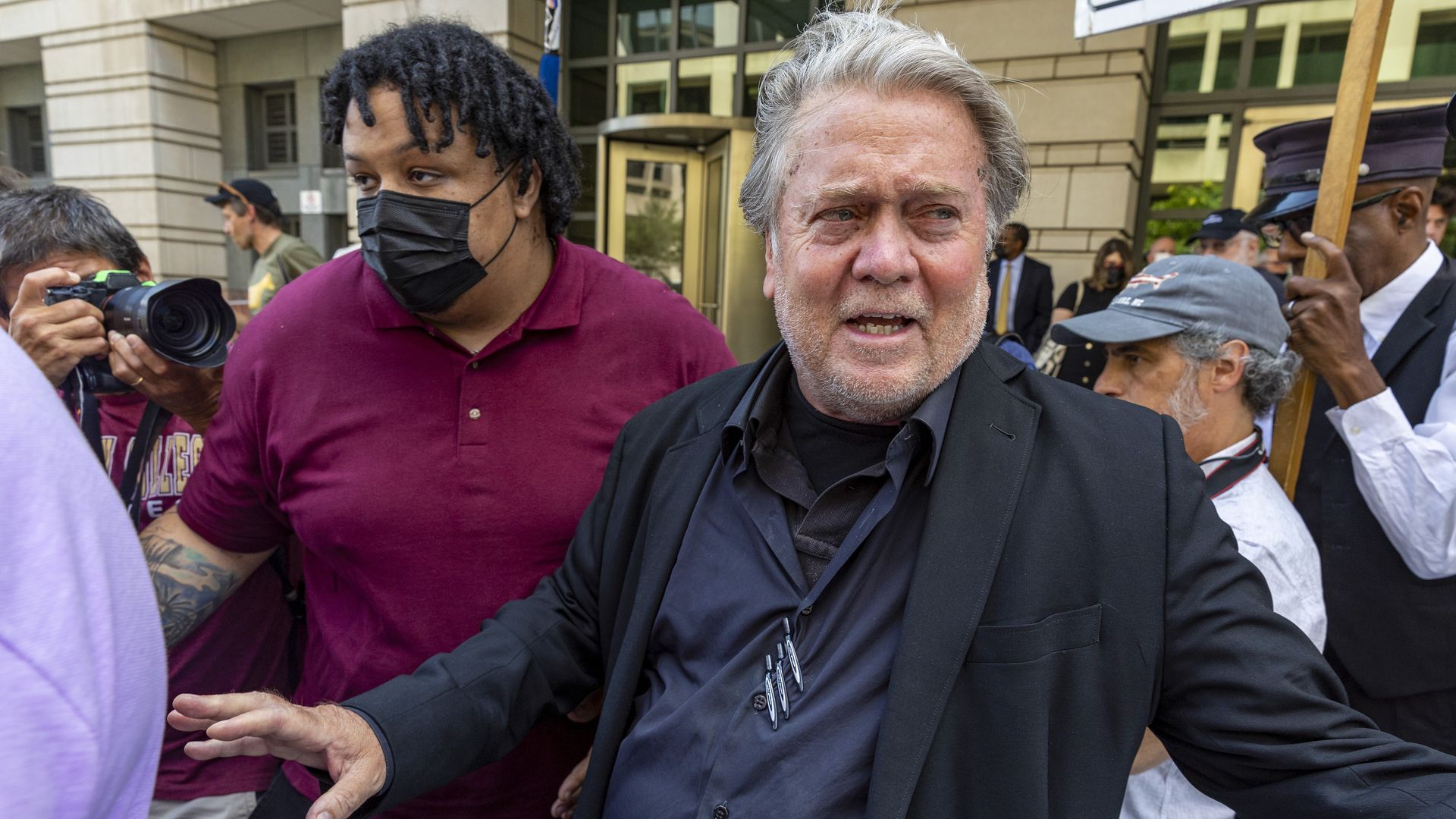 Former White House senior strategist Stephen Bannon leaves the Federal District Court House after being found guilty of being in comtempt of Congress on July 22.