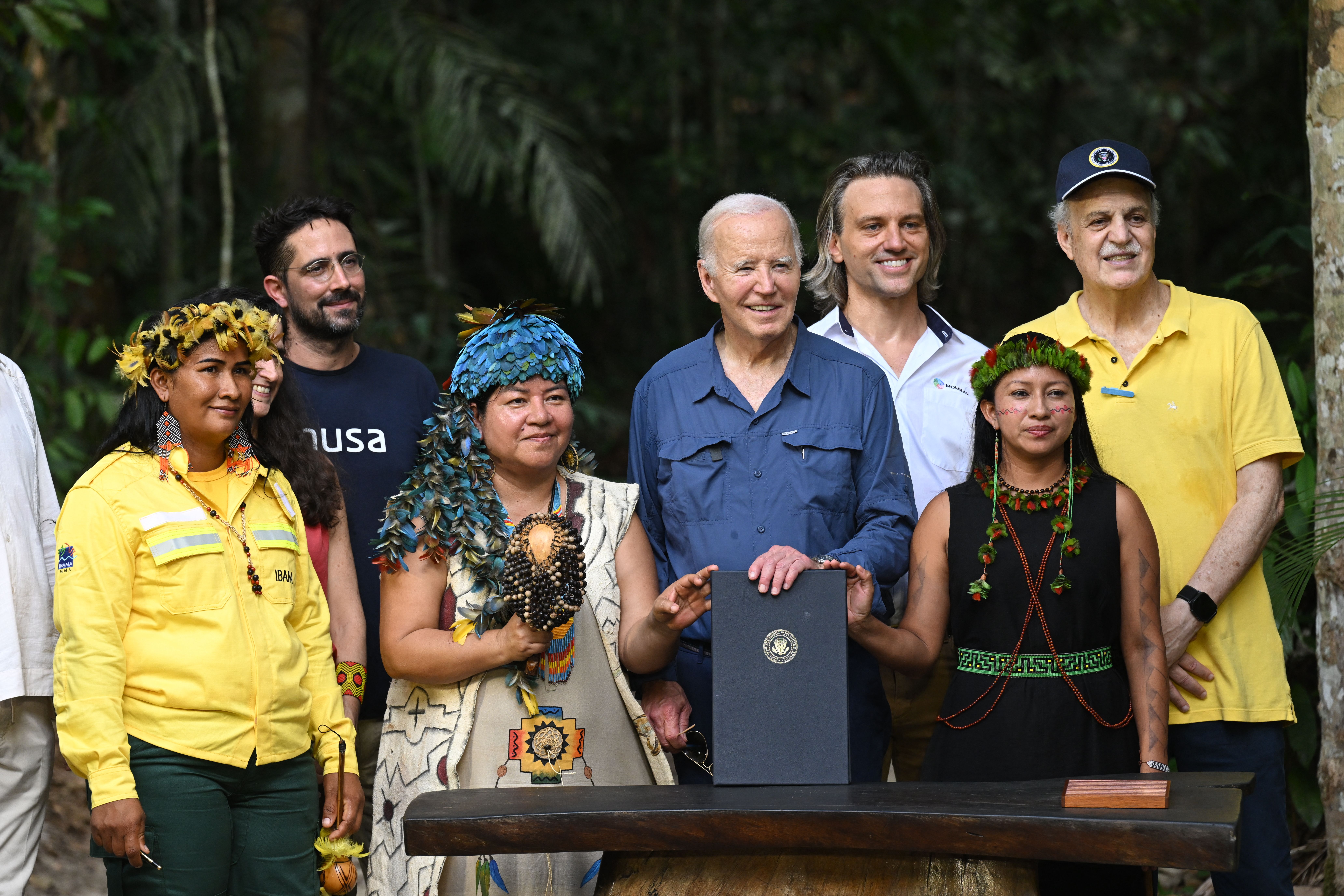  President Joe Biden signs a proclamation designating November 17 as International Conservation Day during a tour of the Museu da Amazonia as he visits the Amazon Rainforest in Manaus, Brazil, on November 17, 2024, before heading to Rio de Janeiro for the G20 Summit. 