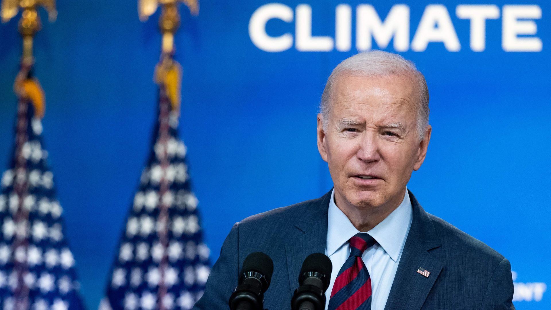  President Joe Biden delivers remarks on his Administration's actions to address the climate crisis in the South Court Auditorium of the White House in Washington, DC, on November 14, 2023