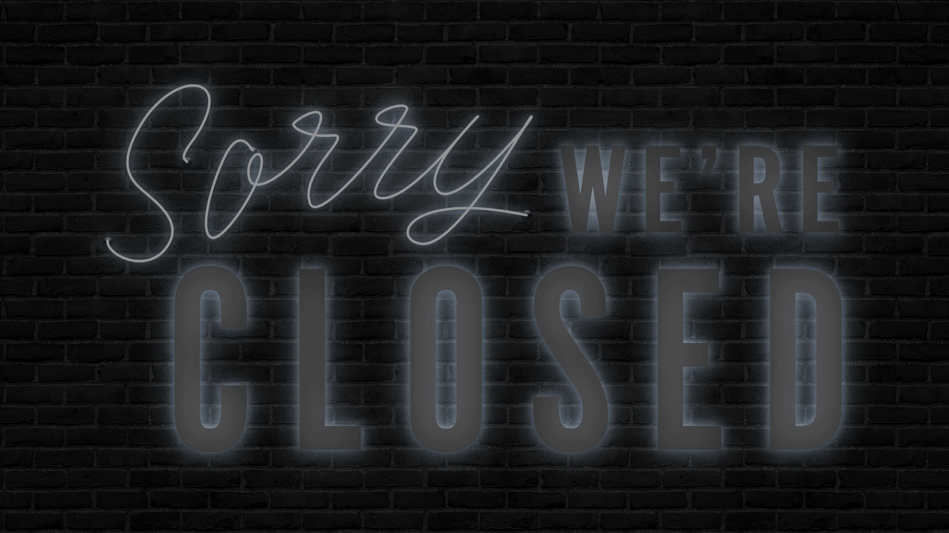 Animated illustration of a neon sign with a "Sorry We're Closed" flickering on and off. 