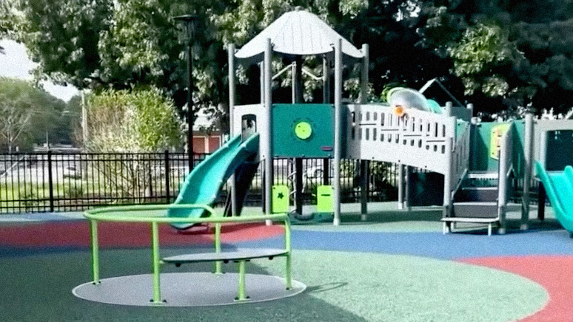 a bright green playground 