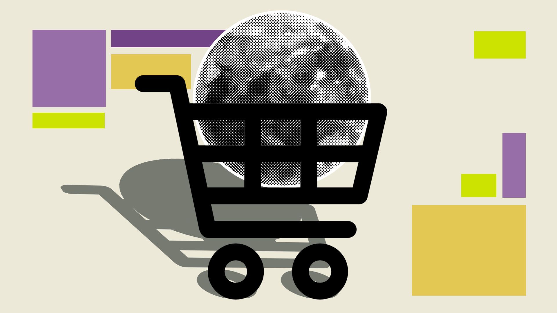 Illustration of a shopping cart icon with the world inside