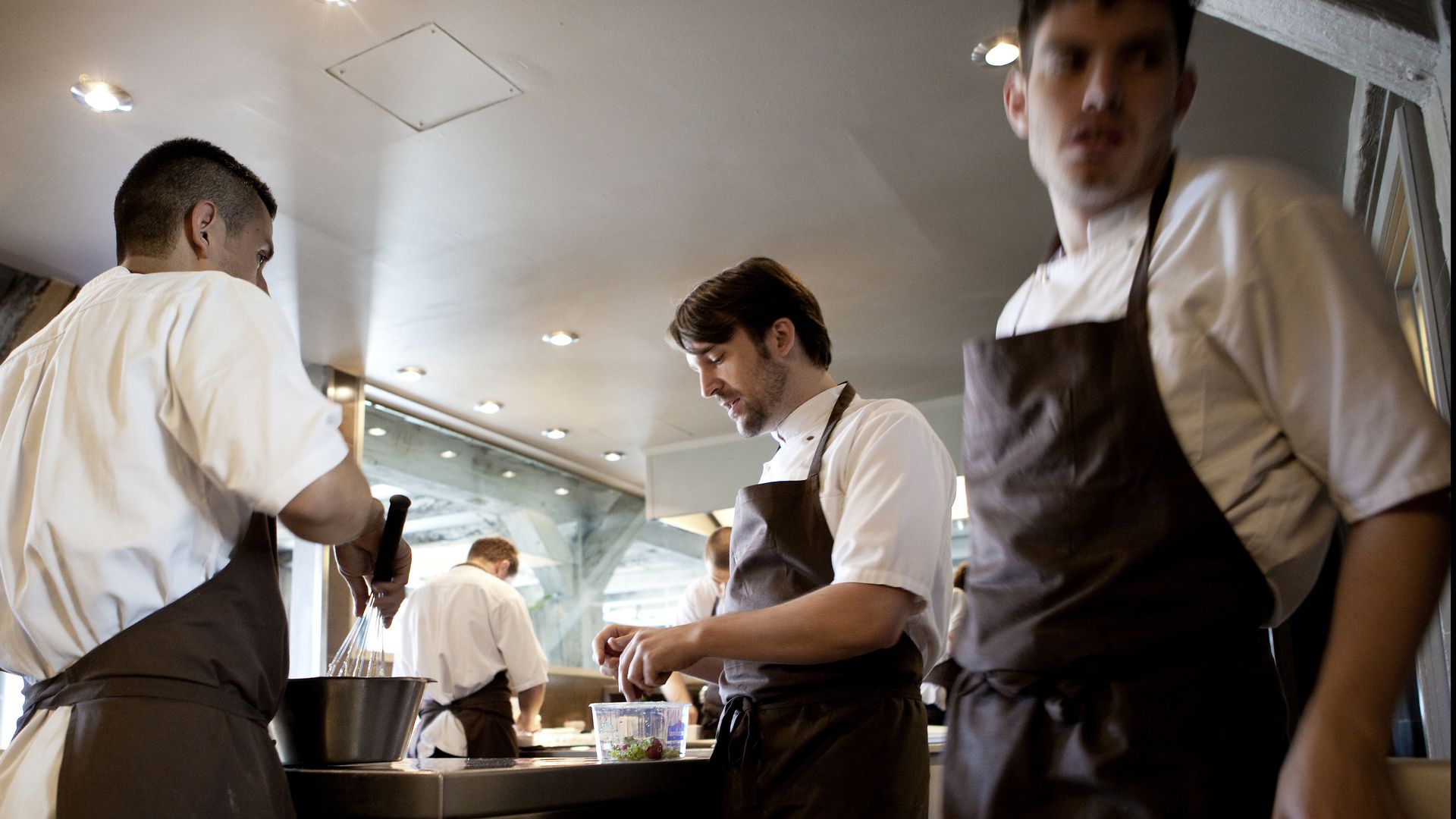 Chef René Redzepi working in his Noma kitchen in Copenhagen