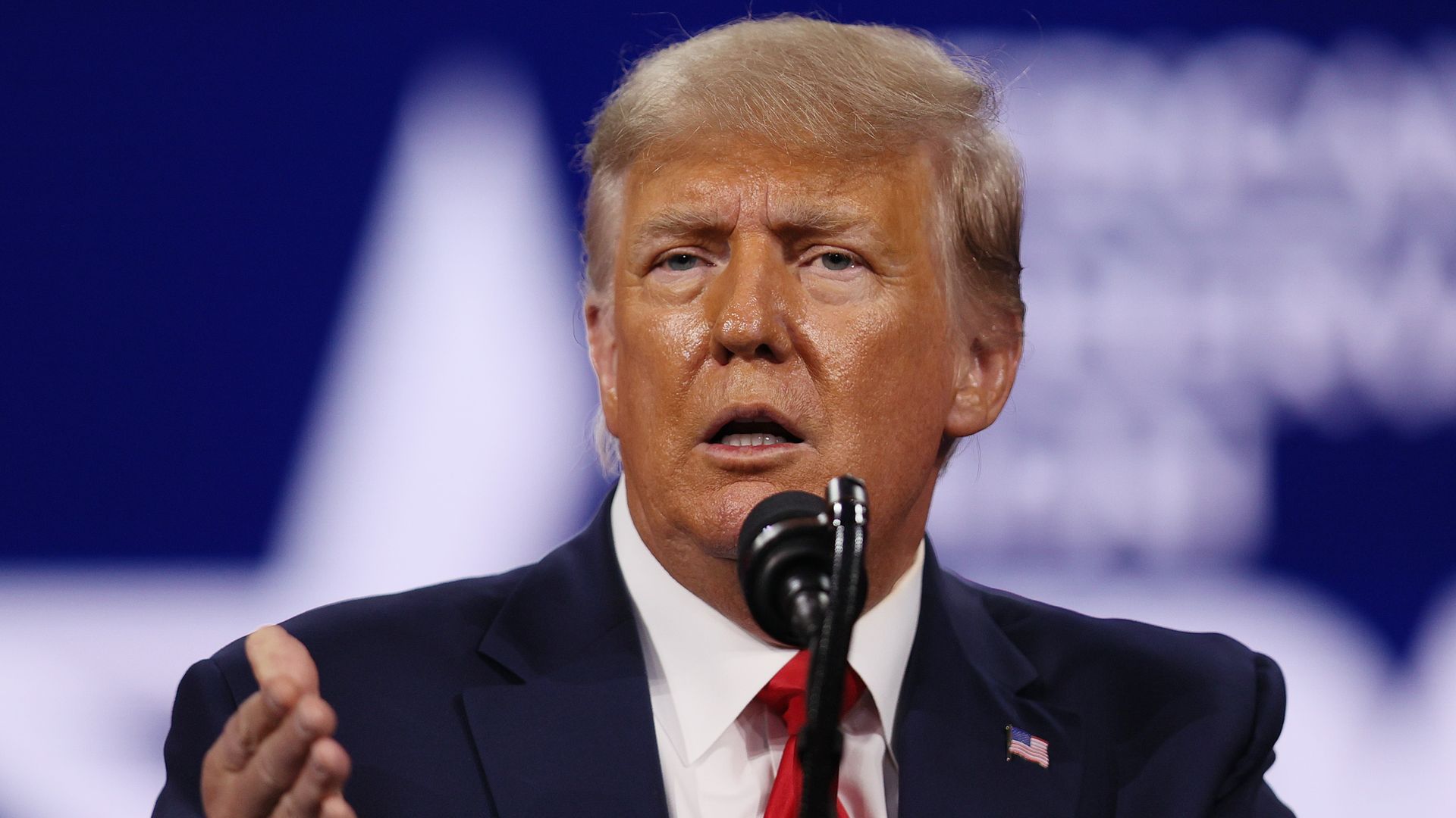  Former U.S. President Donald Trump addresses the Conservative Political Action Conference (CPAC) held in the Hyatt Regency on February 28, 2021 in Orlando, Florida. 