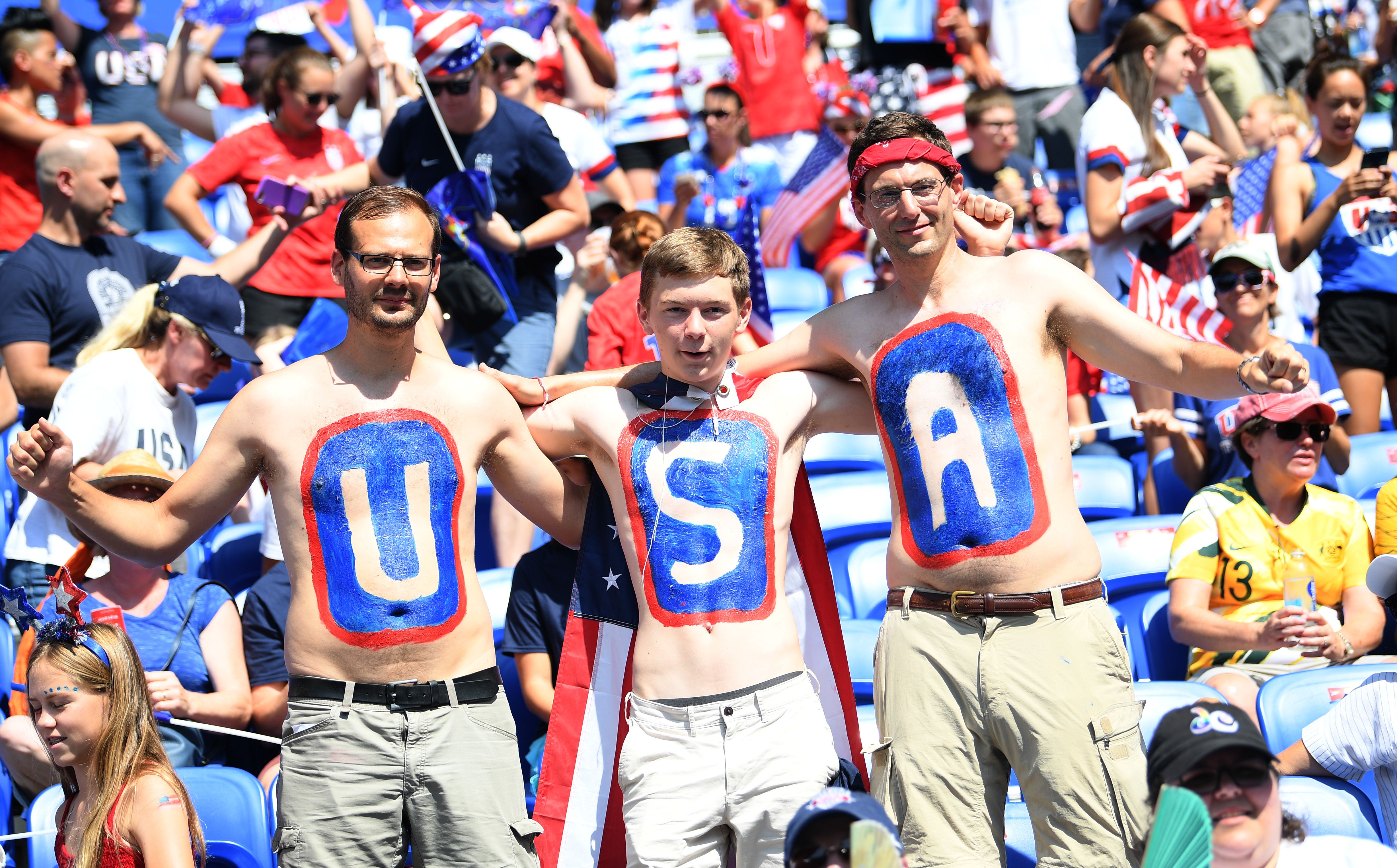 U.S. fans show their support with "USA" body paint.