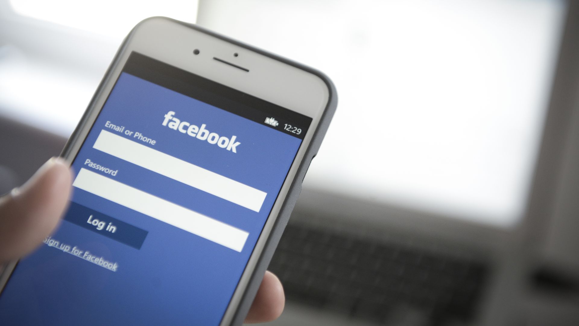 Photo of Facebook login screen on an iPhone