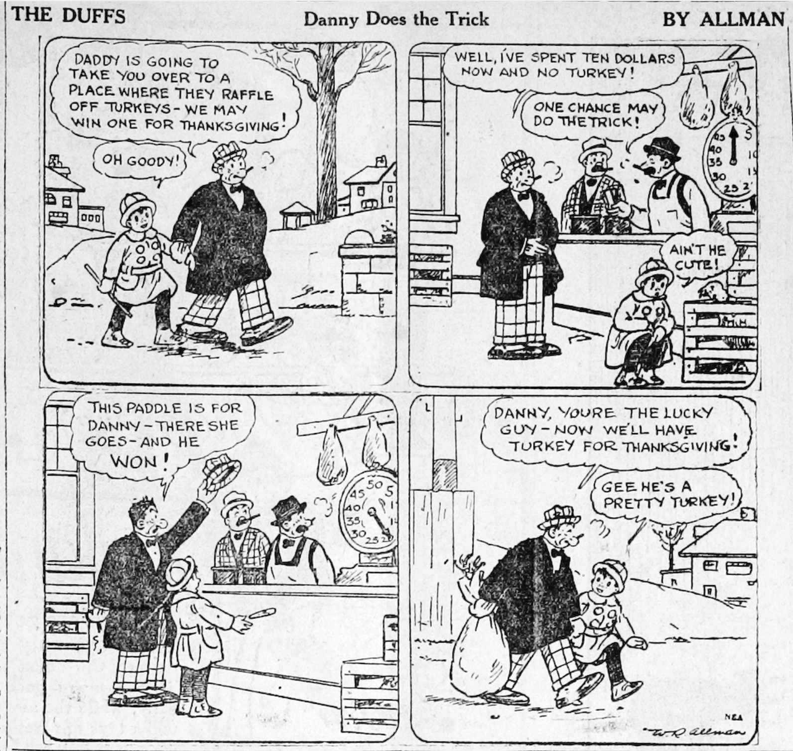 A 1922 cartoon about turkey raffles in the Ogden Standard Examiner.