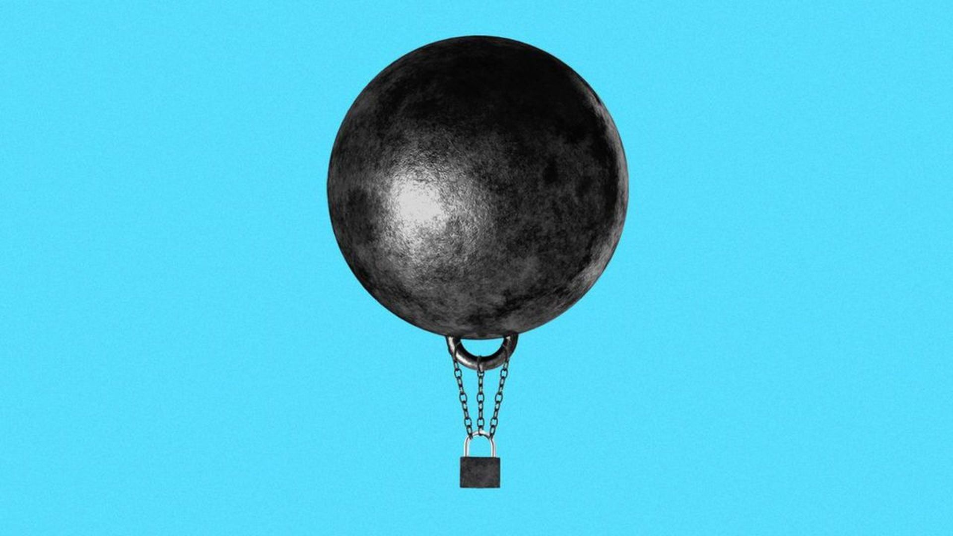 illustration of a ball and chain but in hot air balloon form