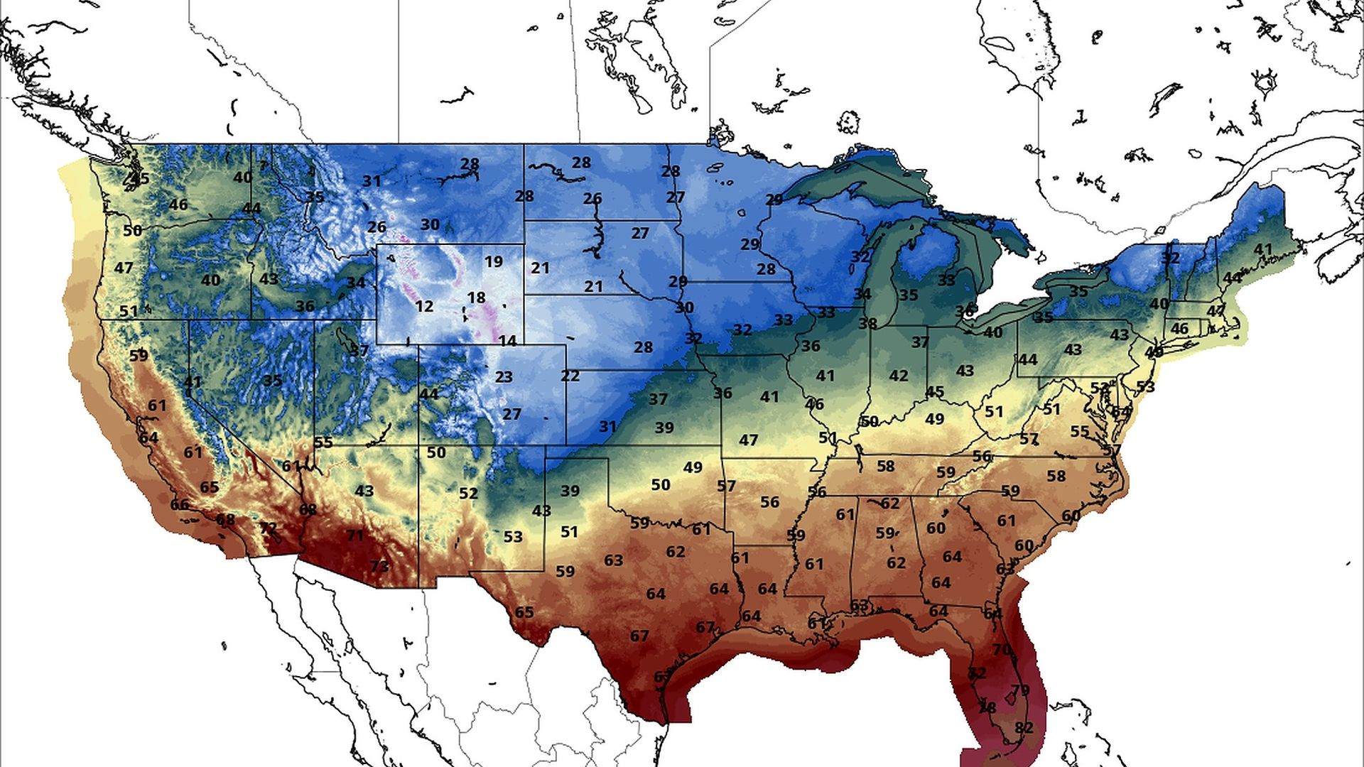 Forecast high temperatures on Friday from the NWS.