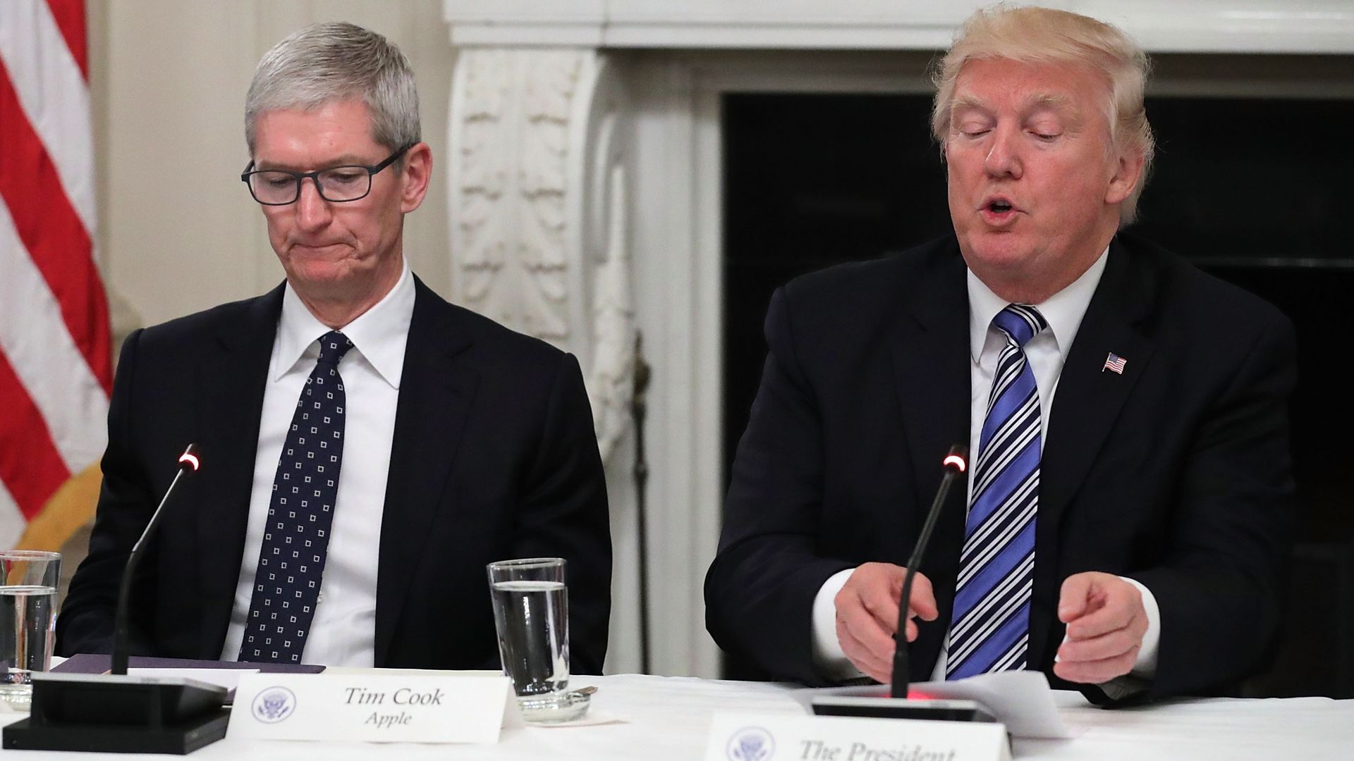 Apple CEO Tim Cook in a 2017 meeting at the White House with President Trump.
