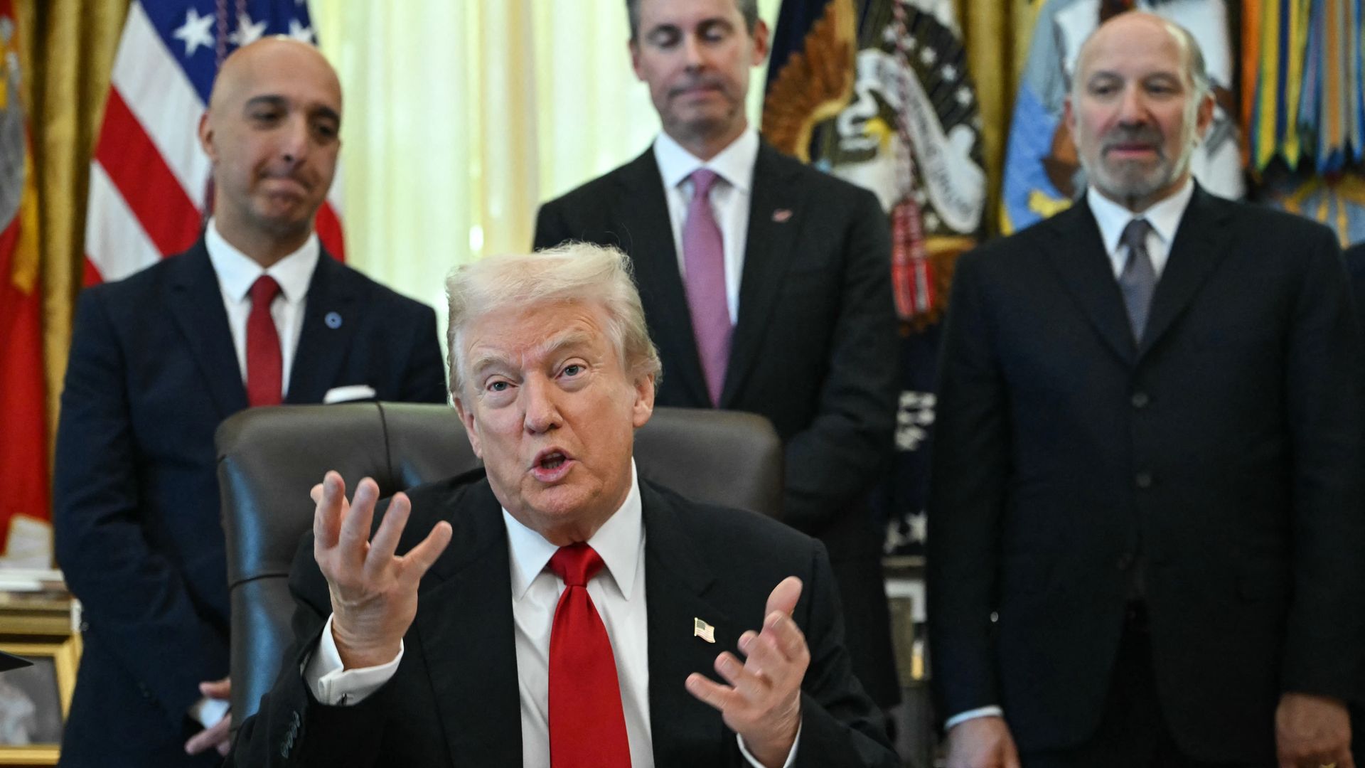 US President Donald Trump makes an announcement in the Oval Office of the White House in Washington, DC on November 6, 2025. 