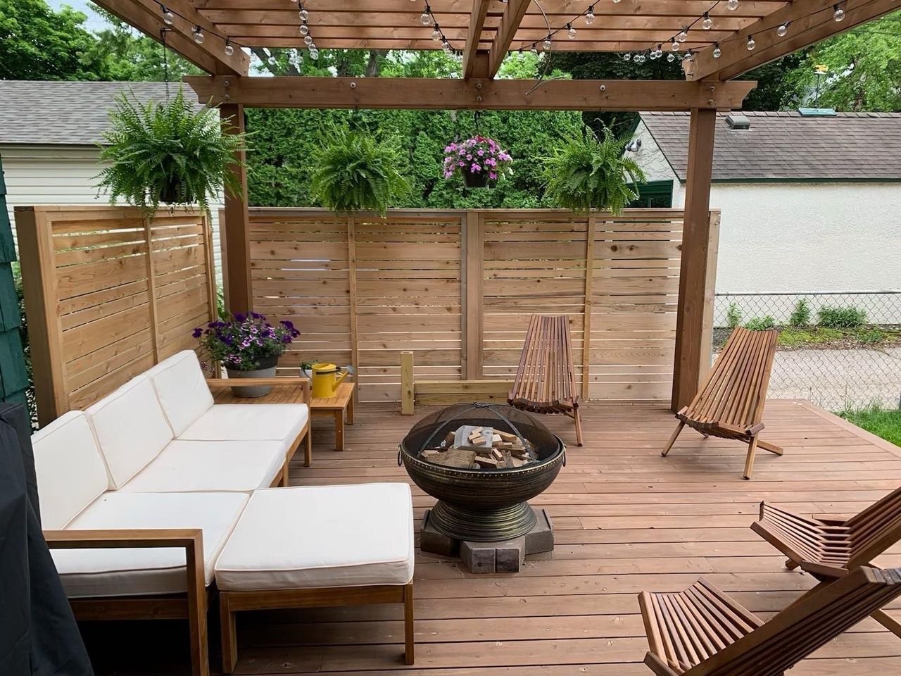 deck with pergola and outdoor furniture