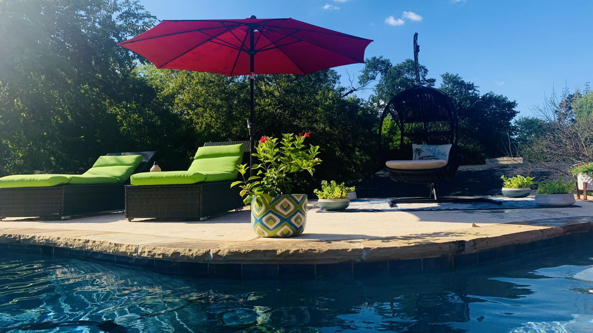 backyard oasis with comfy lounge chairs