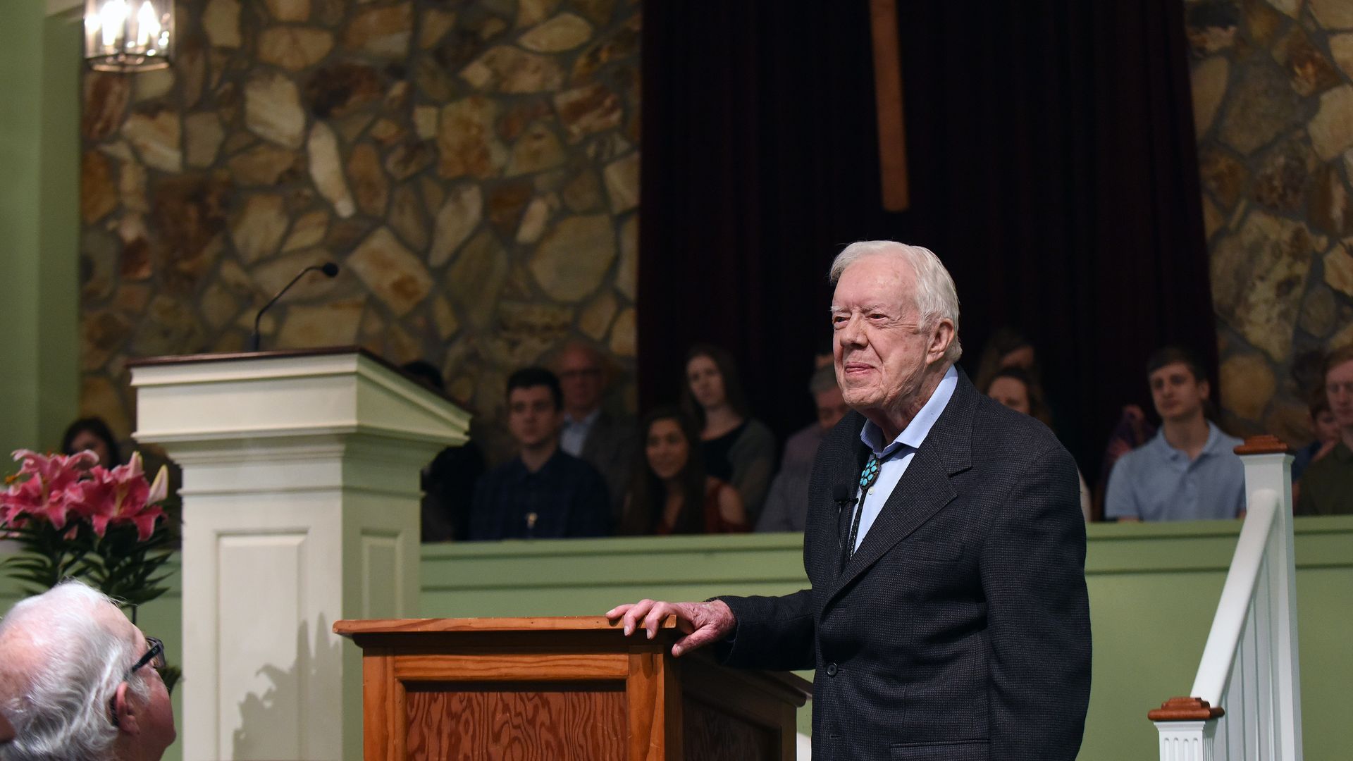 Former U.S. President Jimmy Carter speaks to the congregation at Maranatha Baptist Church before teaching Sunday school in his hometown of Plains, Georgia.