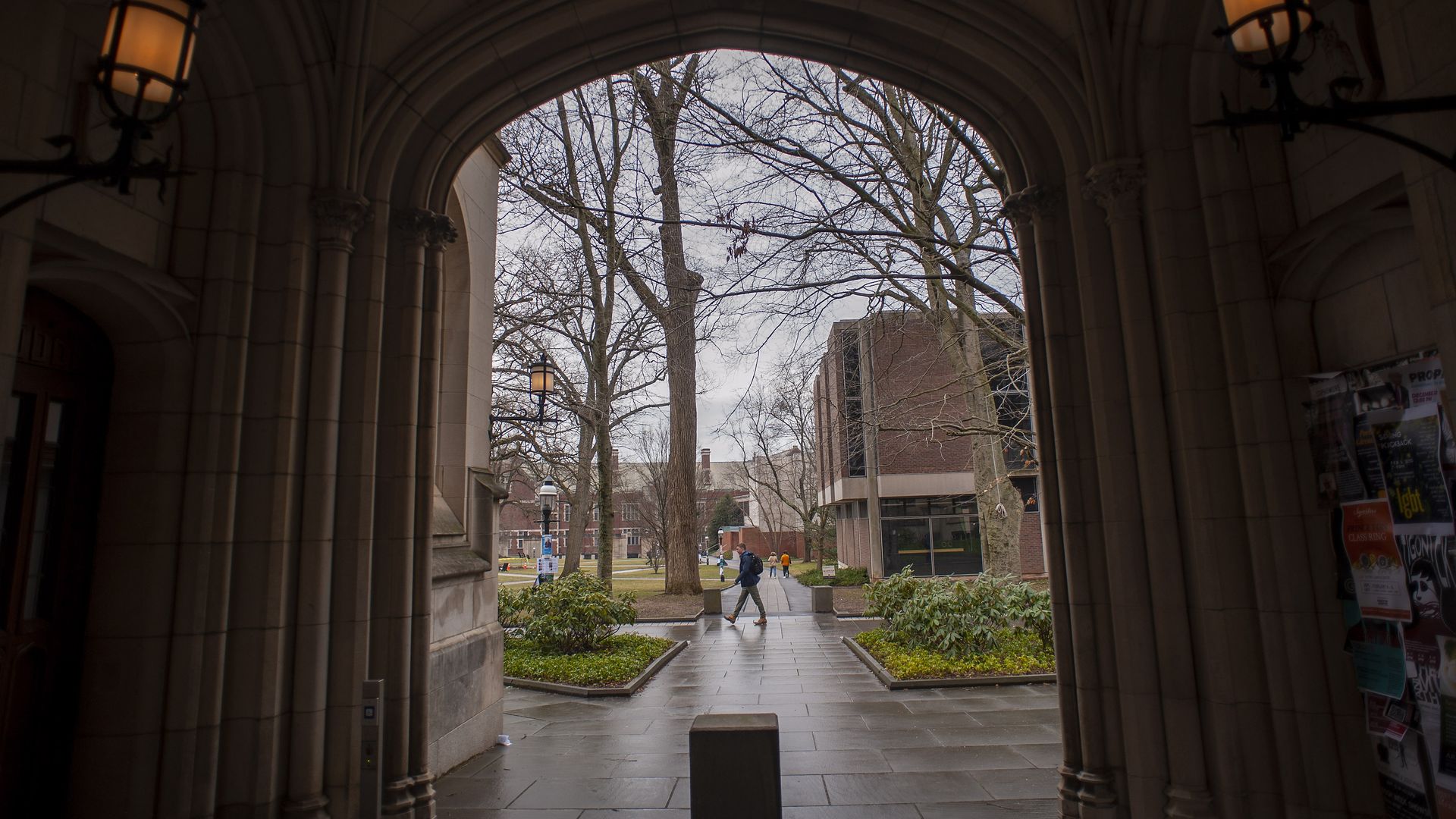 A man walks on campus at Princeton University on February 4, 2020 in Princeton, New Jersey. The university said over 100 students, faculty, and staff who recently traveled to China must 'self-isolate' themselves for 14 days to contain any possible exposure to the novel coronavirus. (Photo by William
